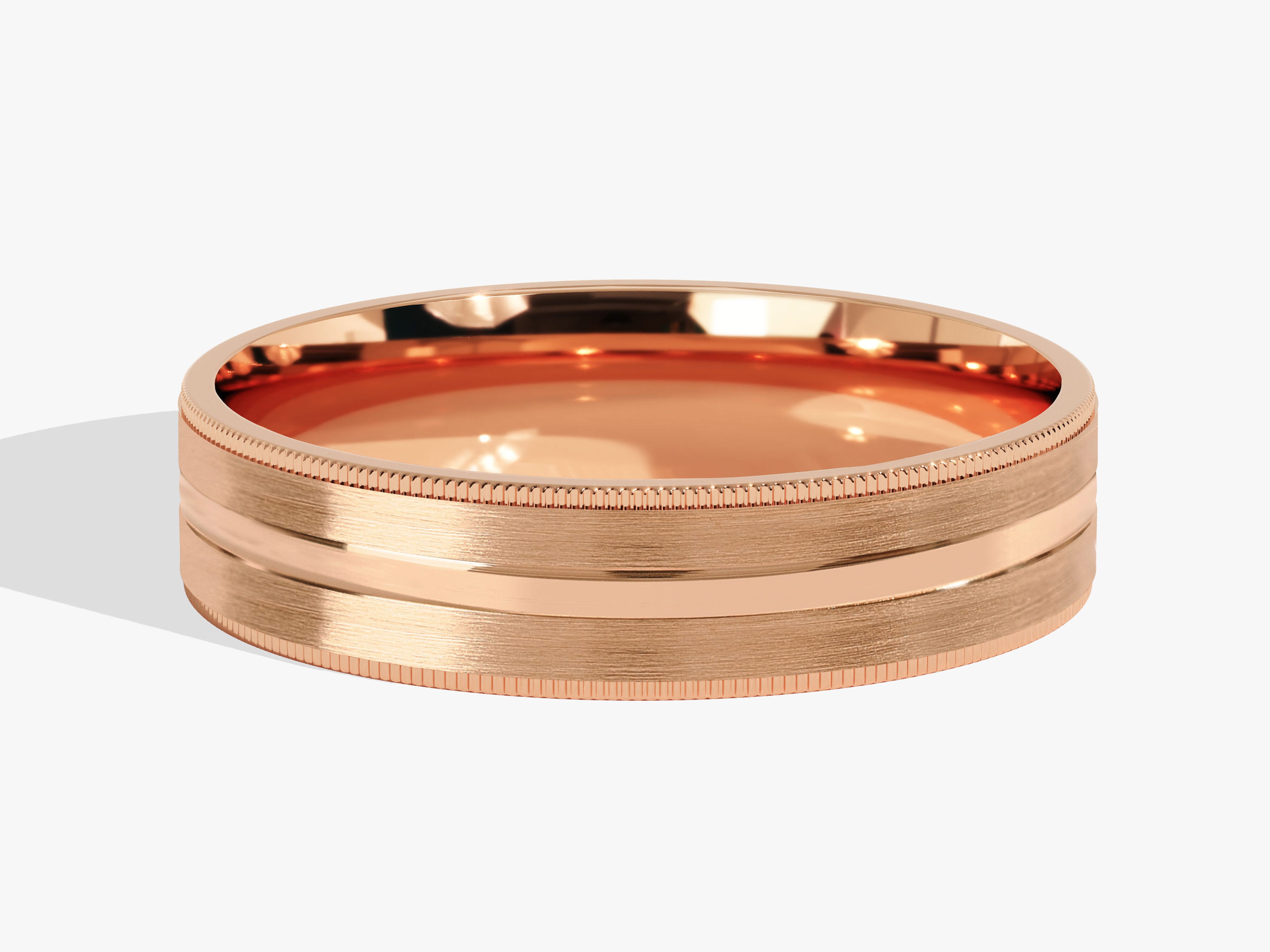 6mm Herren-Gold-Ehering - Mittel-facettiert und matt gebürsteter Milgrain