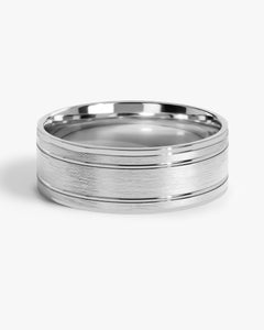 7mm Horizontal Thick Brushed and Double Grooved Men's Wedding Band