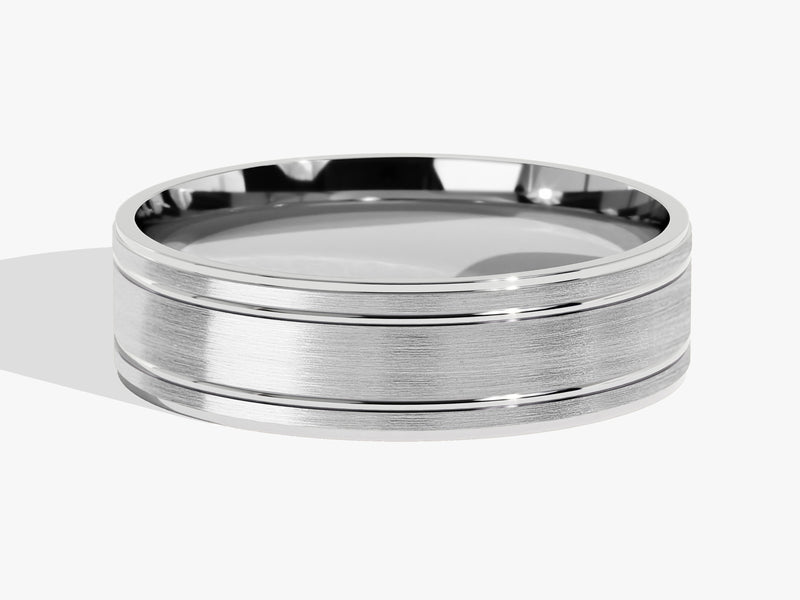 7mm Herren-Gold-Ehering - Horizontal stark gebürstet und doppelt gerillt