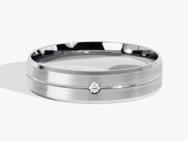 6mm Herren-Diamant-Ehering mit facettiertem Rand, gerillt und bündig gefasst