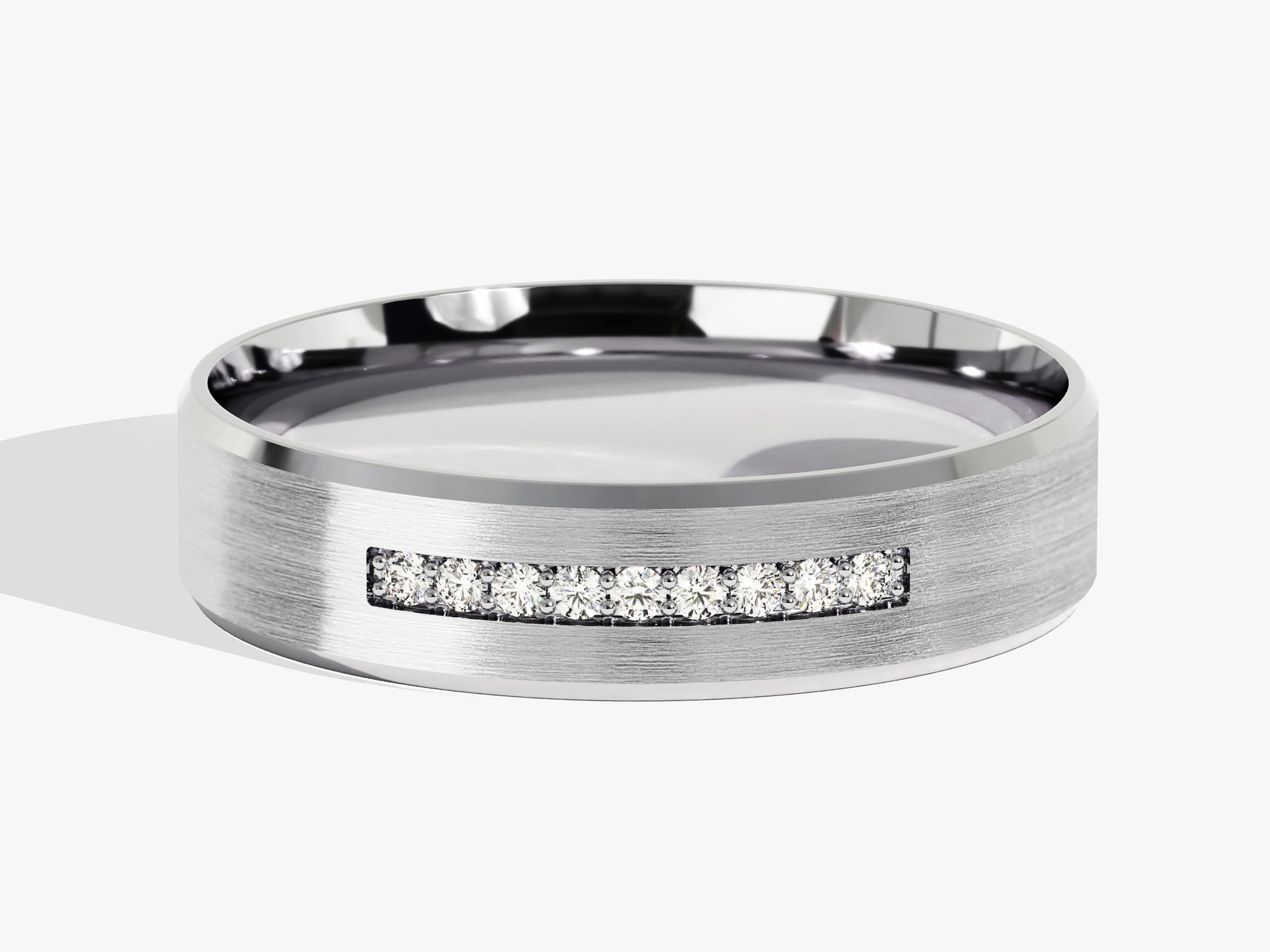 6mm Herren-Diamant-Ehering - Pavé Neun-Stein und facettierter Rand