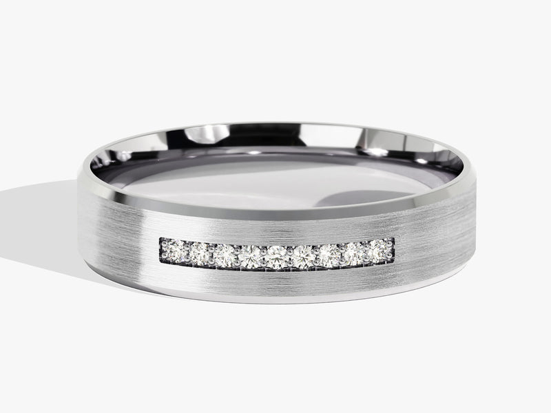 6mm Herren-Diamant-Ehering - Pavé Neun-Stein und facettierter Rand