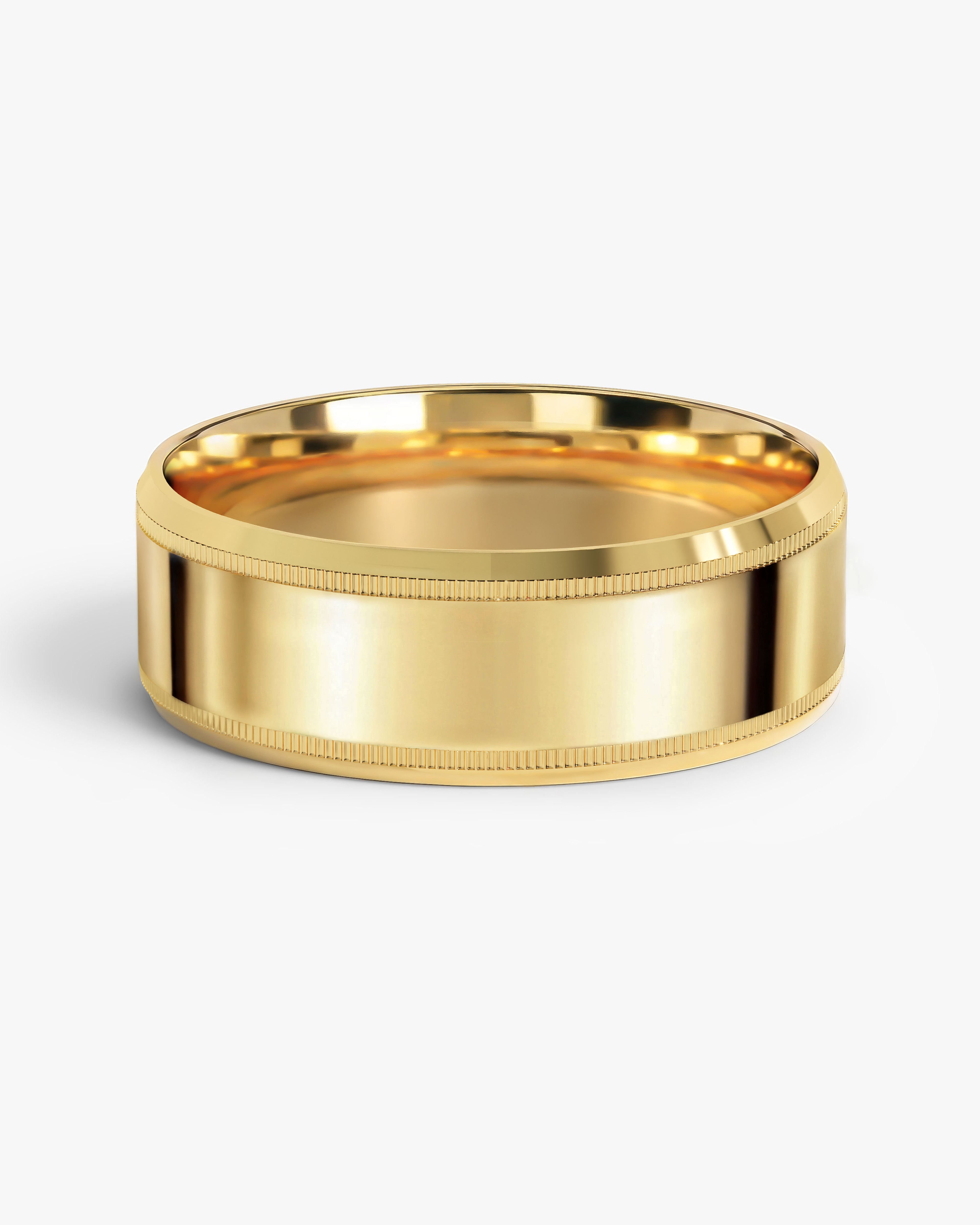 7mm Herren-Gold-Ehering - Milgrain und facettierter Rand