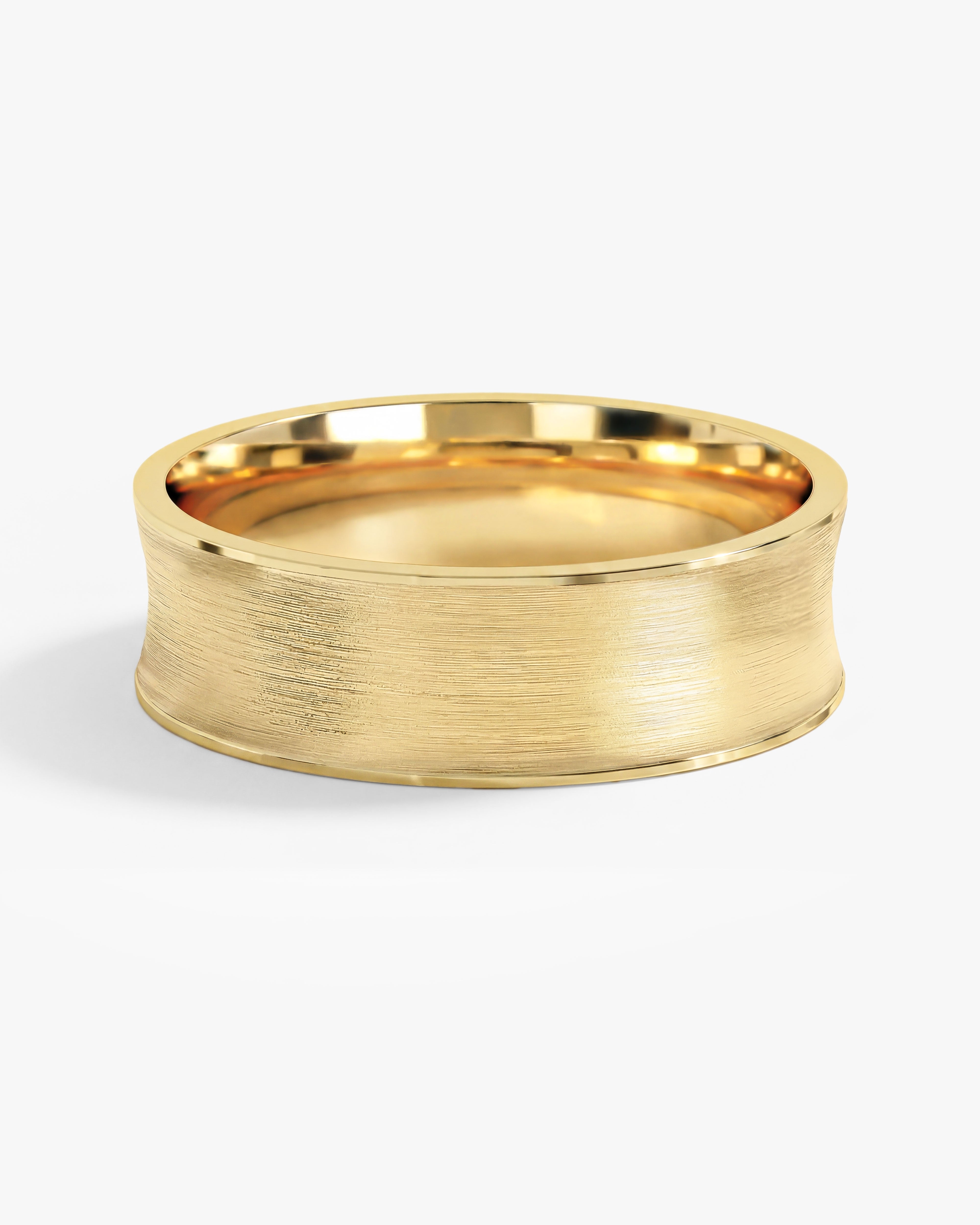 7mm Herren-Gold-Ehering - Matt gebürstet und konkav