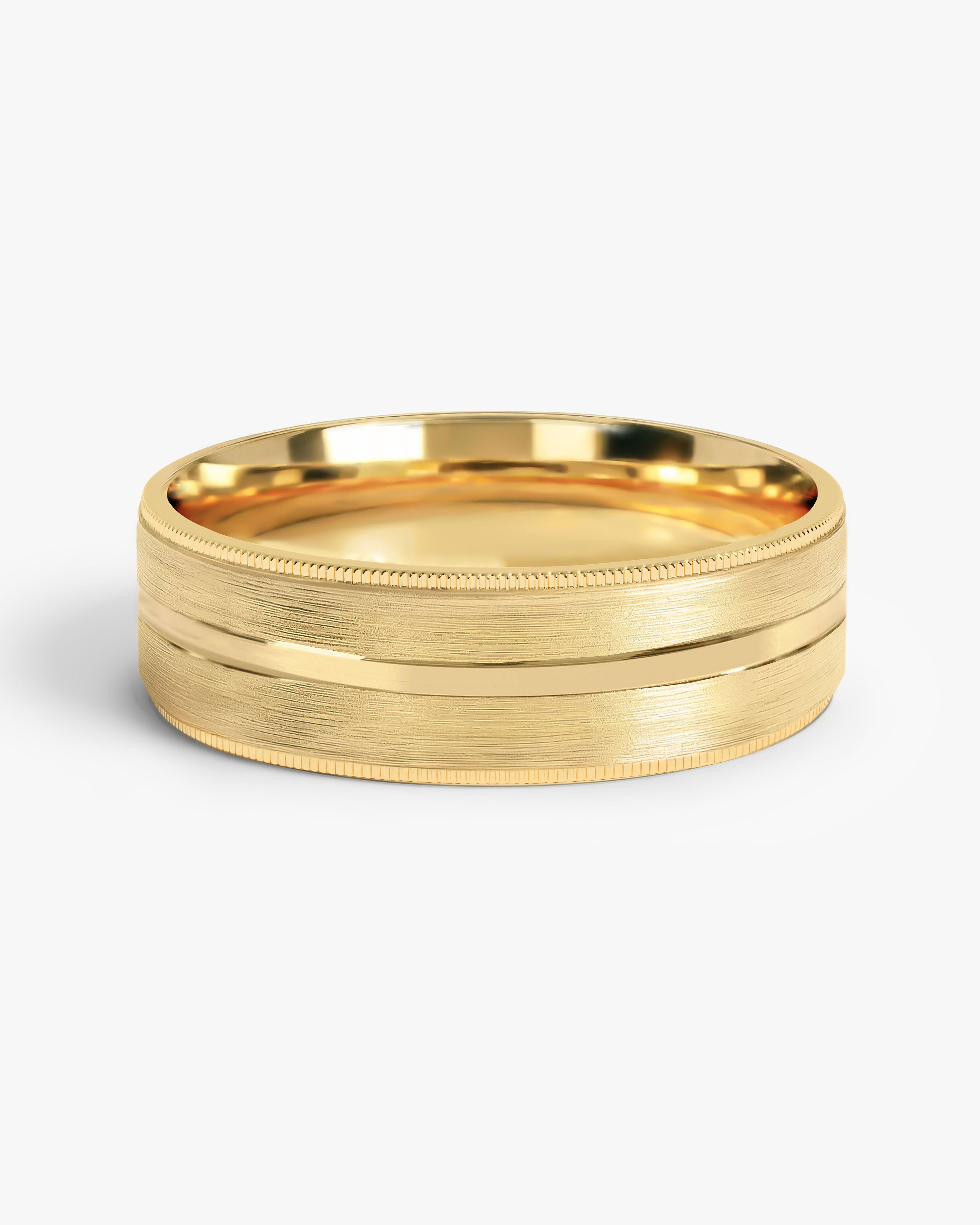 6mm Herren-Gold-Ehering - Mittel-facettiert und matt gebürsteter Milgrain