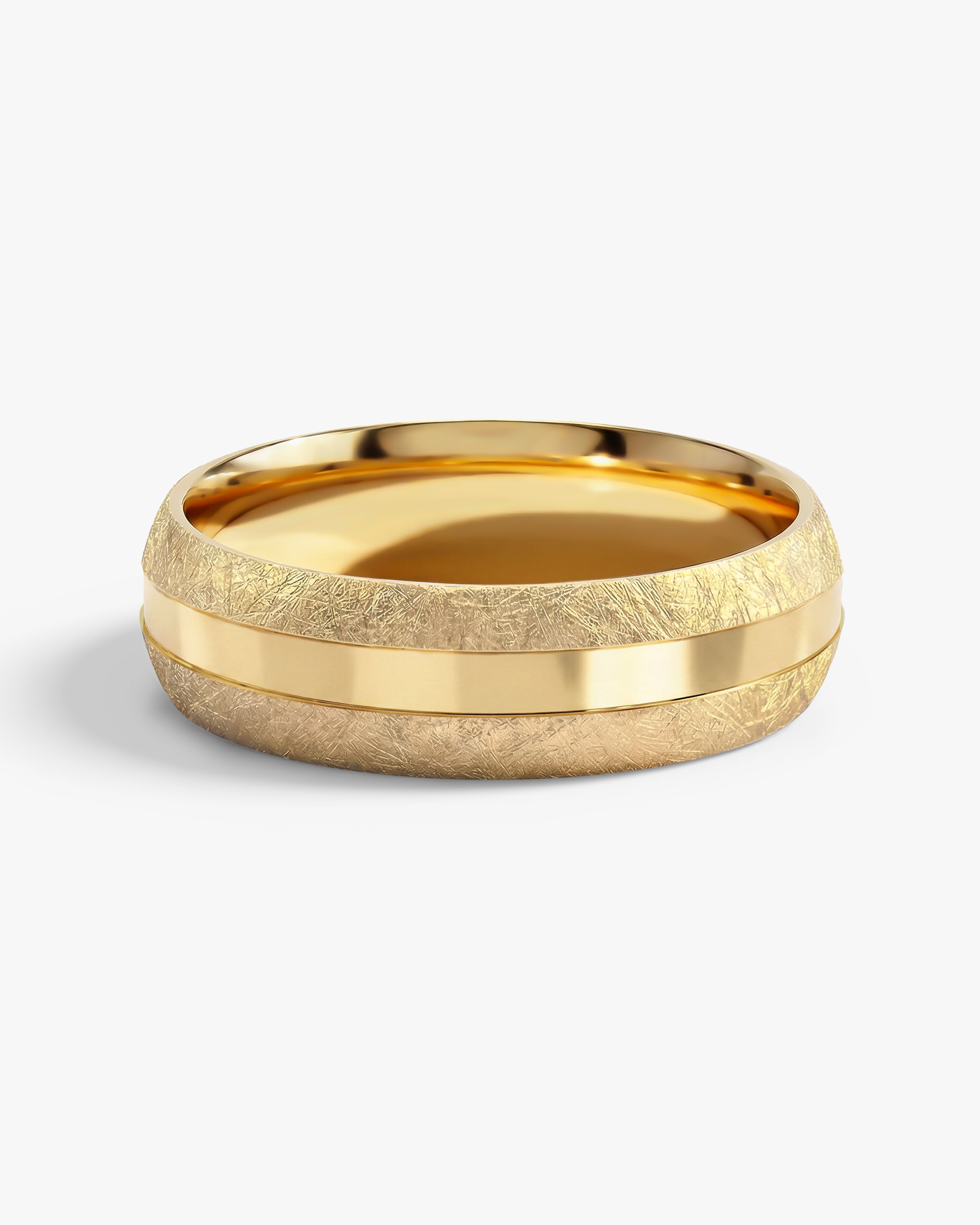 6mm Herren-Gold-Ehering - Gerillt mit Eis-Matt-Finish
