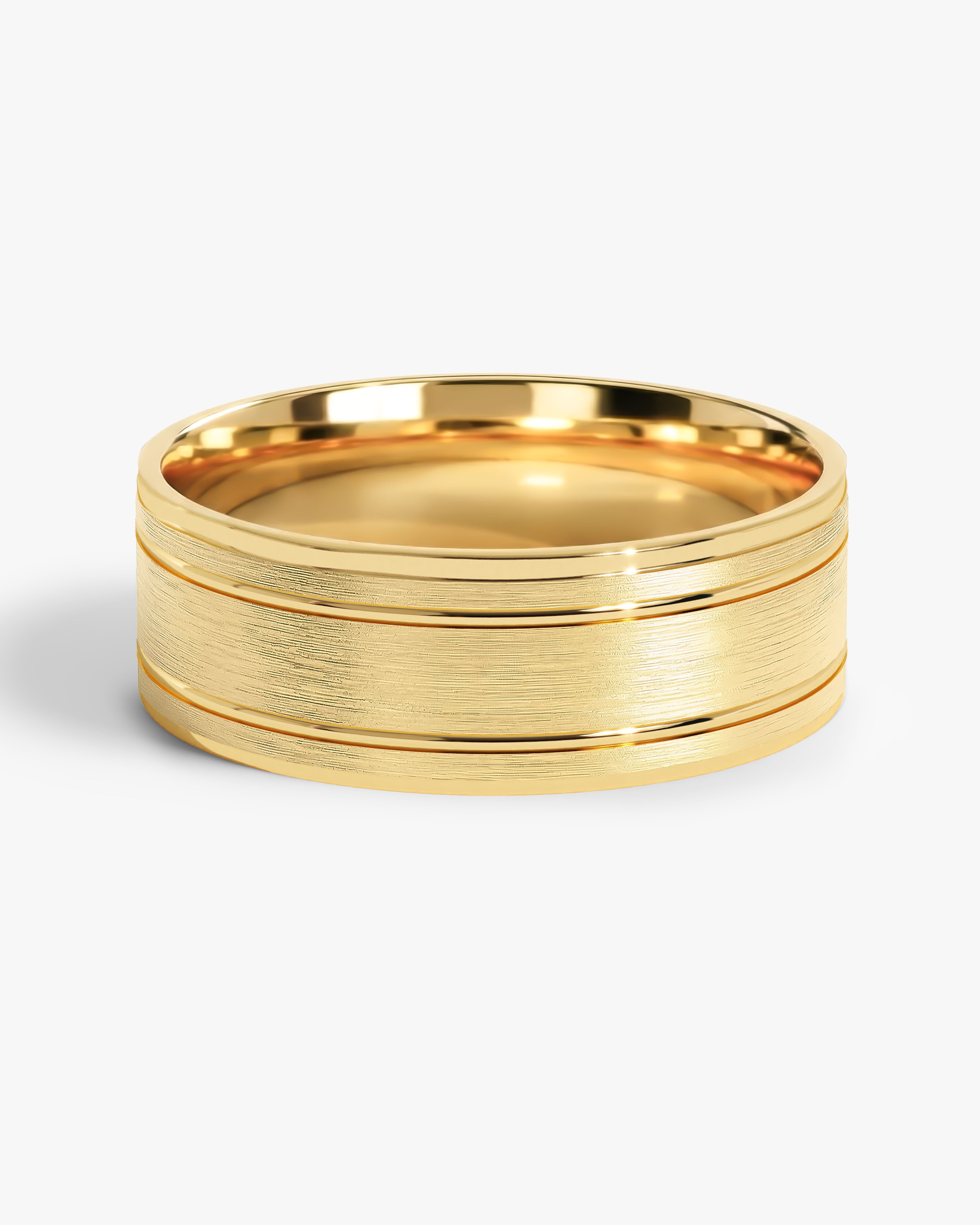 7mm Herren-Gold-Ehering - Horizontal stark gebürstet und doppelt gerillt