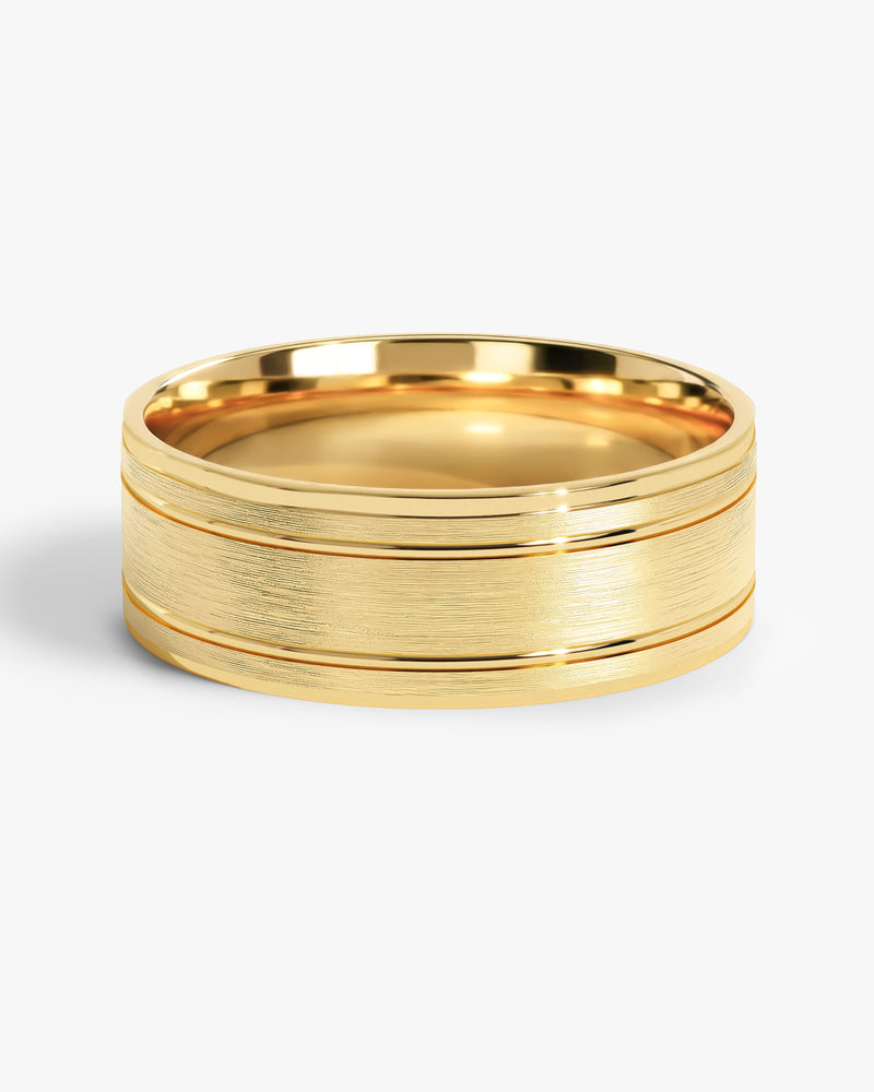 7mm Herren-Gold-Ehering - Horizontal stark gebürstet und doppelt gerillt
