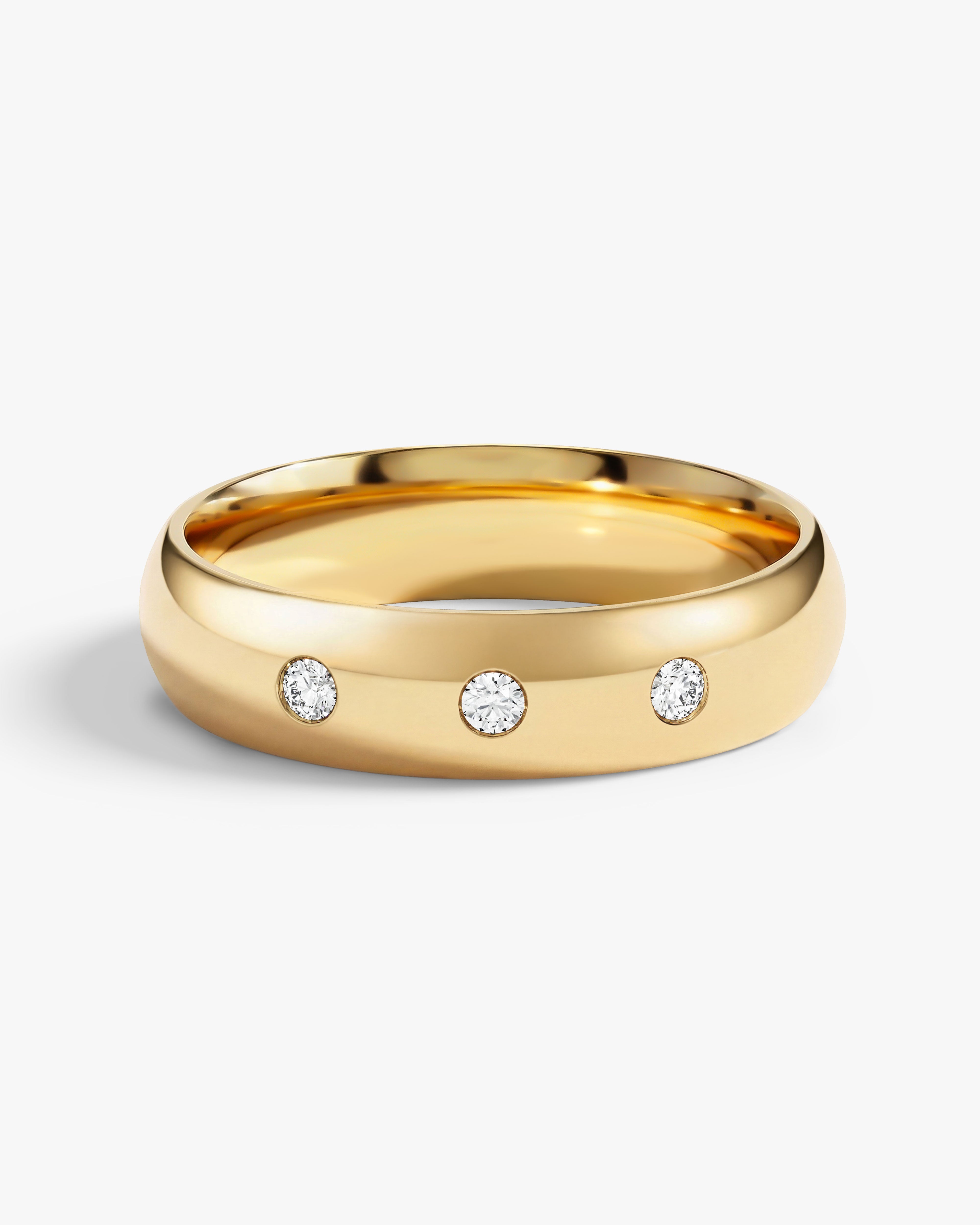 5mm Herren-Diamant-Ehering - bündig gefasster Drei-Stein