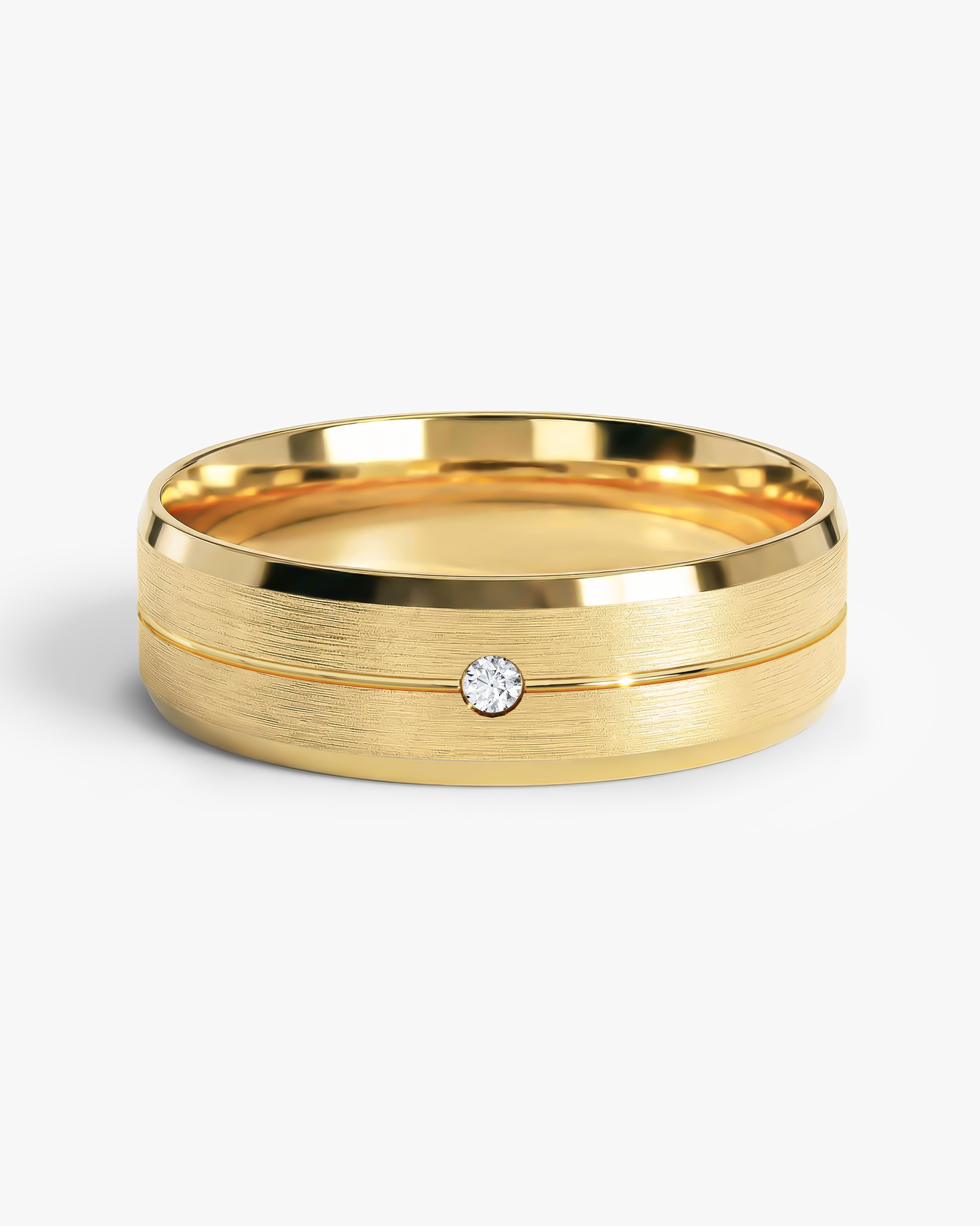 6mm Herren-Diamant-Ehering mit facettiertem Rand, gerillt und bündig gefasst