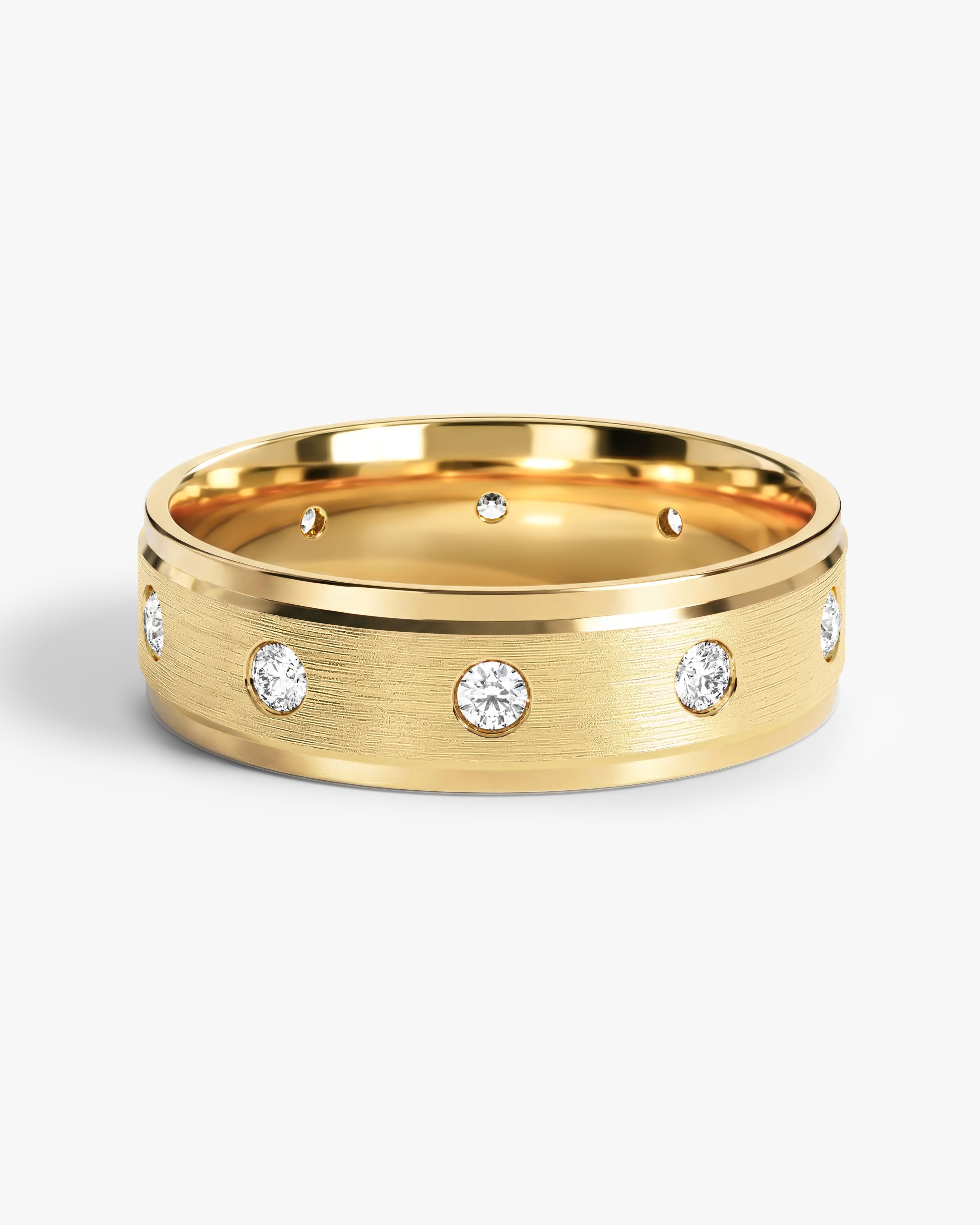 6mm Herren-Diamant-Ehering - Matt gebürsteter, abgeschrägter Zehn-Stein