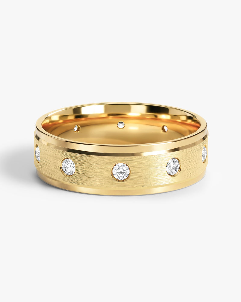 6mm Herren-Diamant-Ehering - Matt gebürsteter, abgeschrägter Zehn-Stein