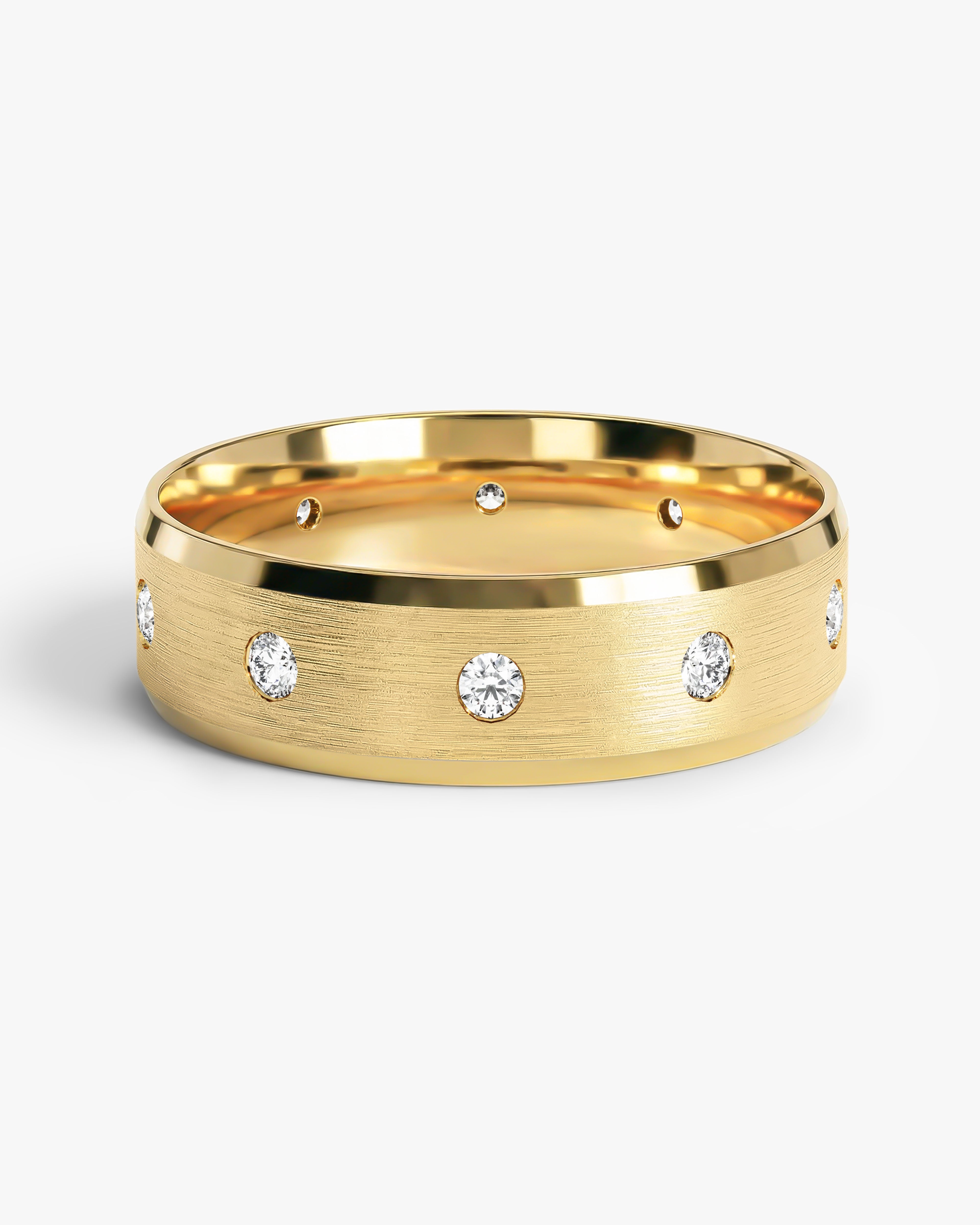 6mm Herren-Diamant-Ehering - Matt gebürsteter, facettierter Rand Zehn-Stein