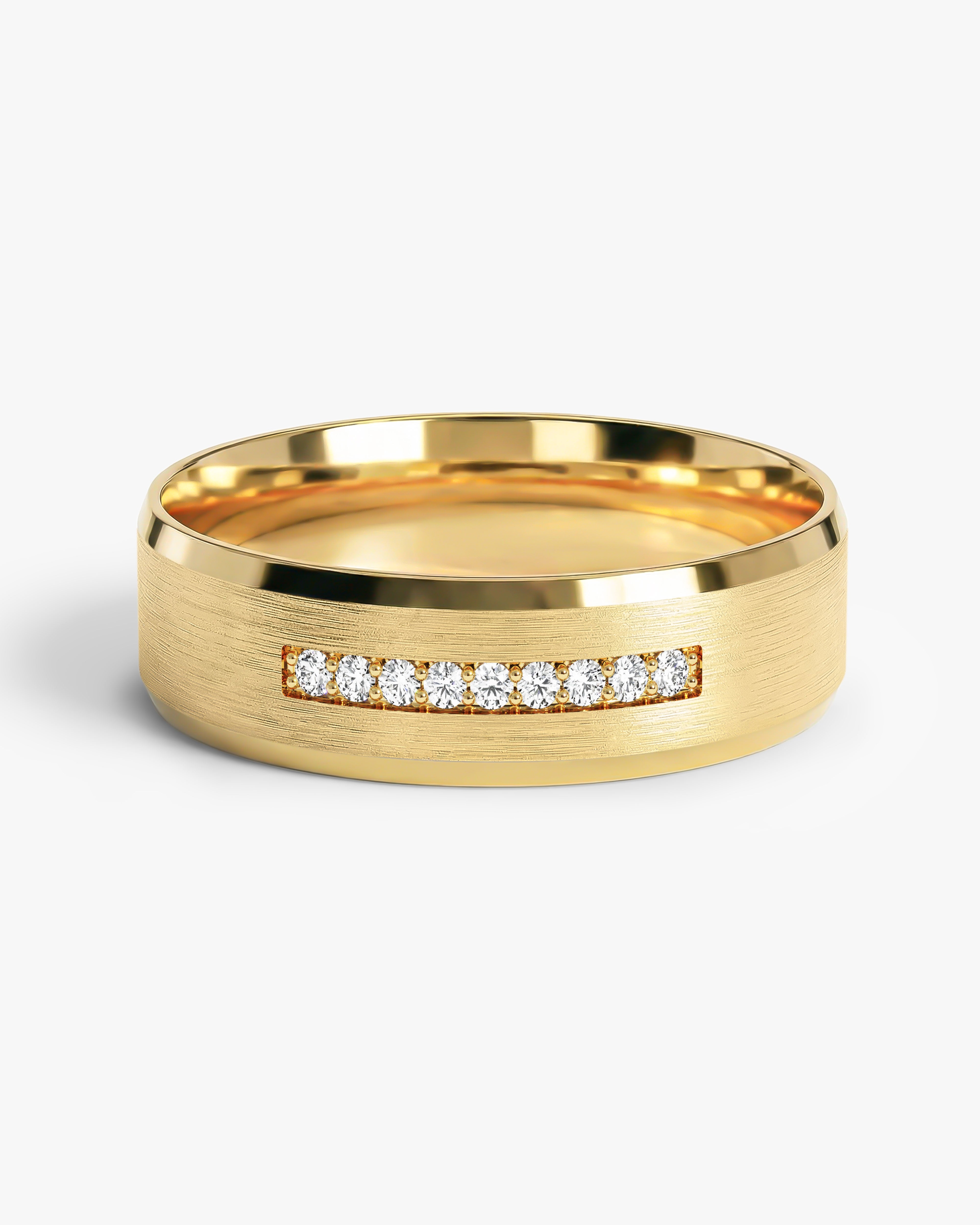 6mm Herren-Diamant-Ehering - Pavé Neun-Stein und facettierter Rand