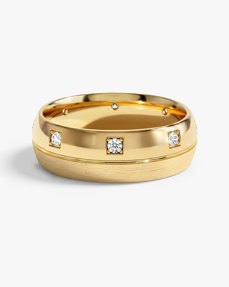 7mm Herren-Diamant-Ehering - Halb-gebürsteter Acht-Stein