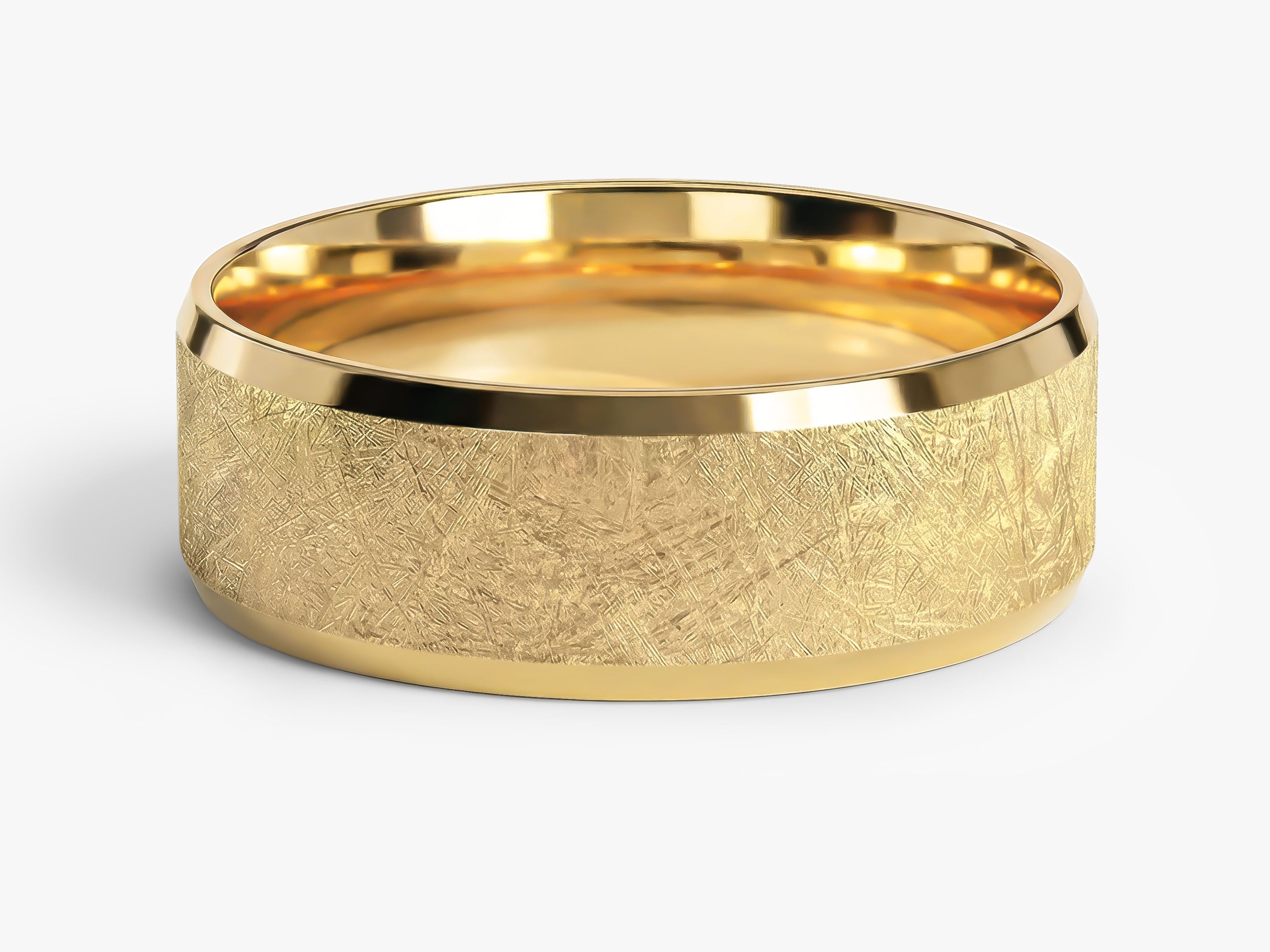 7mm Herren-Gold-Ehering - Eis-matt gebürsteter und facettierter Rand