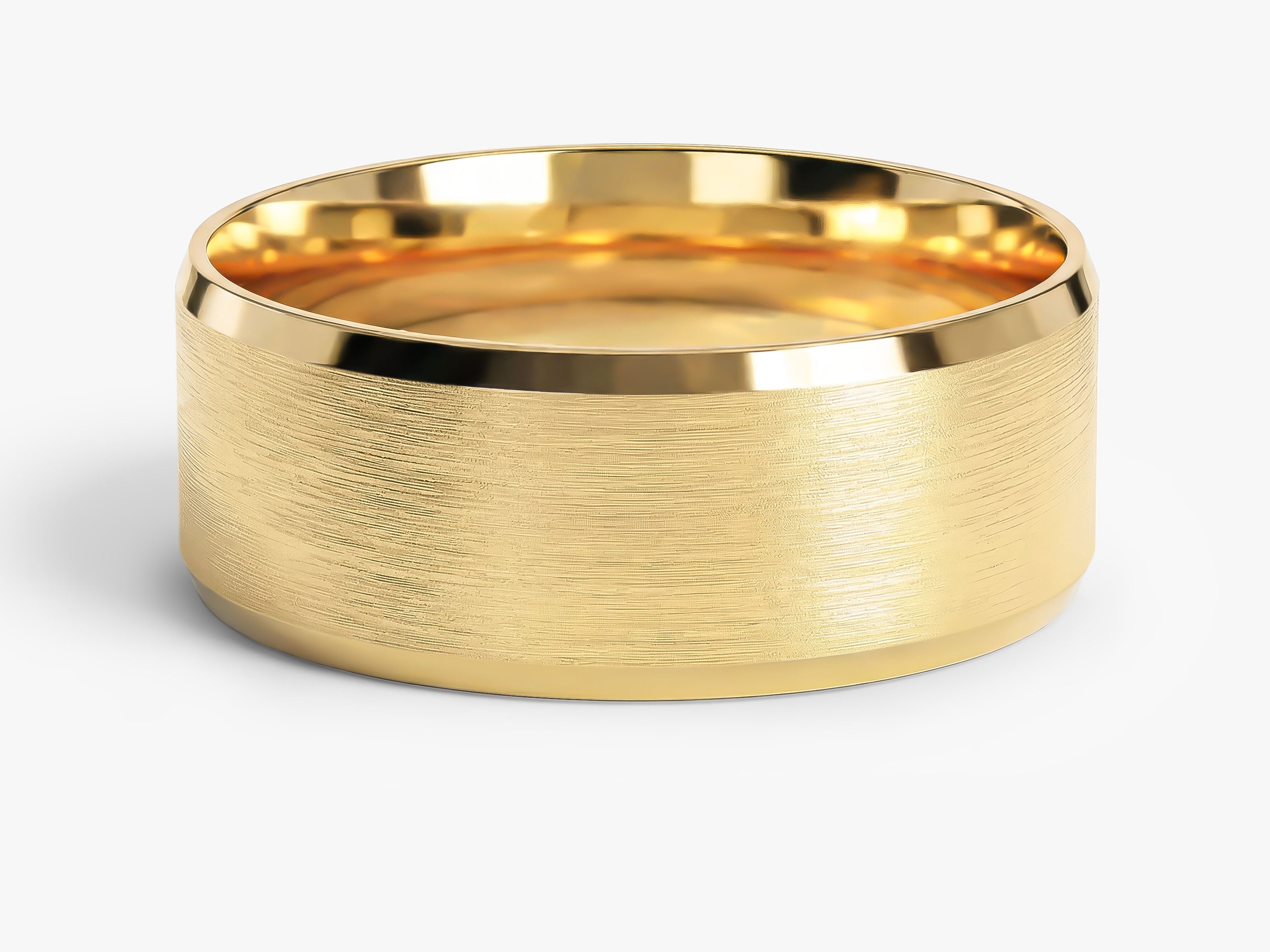 8mm Herren-Gold-Ehering - Facettierter Rand und Matt gebürstet