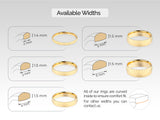 Jewelry ring width guide showing available sizes for comfortable fit