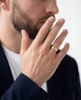 7mm Herren-Gold-Ehering - Eis-matt gebürsteter und facettierter Rand