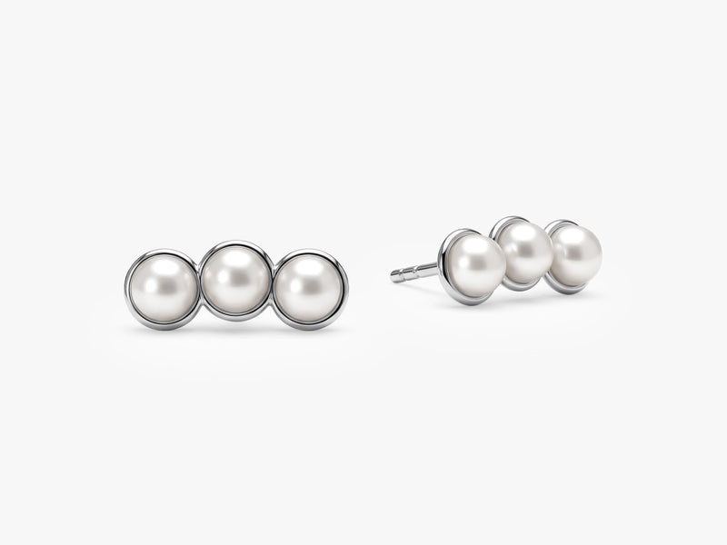 Trio Pearl Stud Earrings