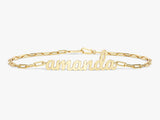 Gold name bracelet with paperclip chain, personalized jewelry