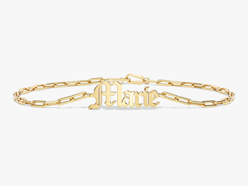 Gold name bracelet "Marie" gothic font jewelry