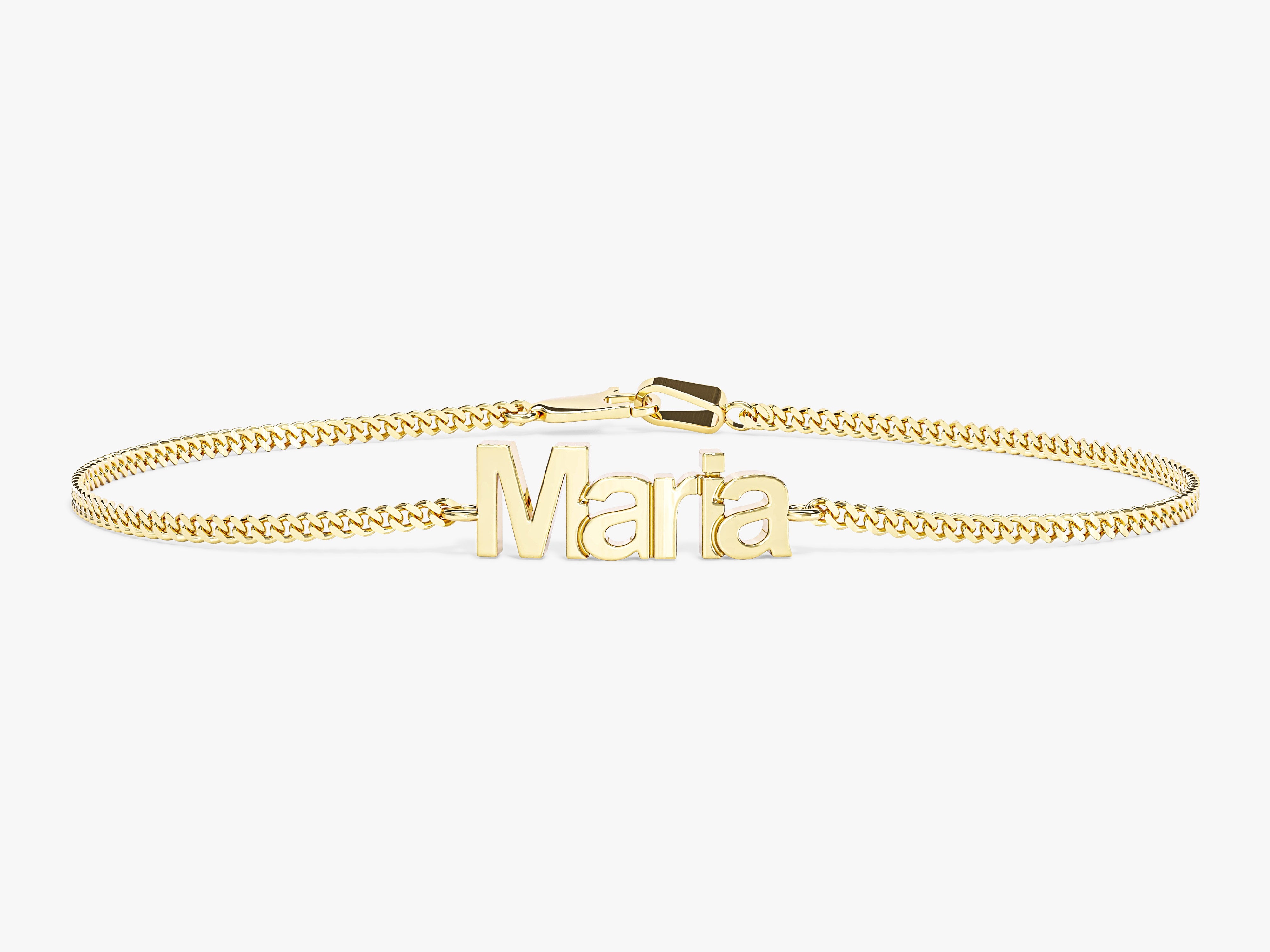 Gold name bracelet with "Maria" in 3D letters
