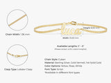 Gold script name bracelet, Cuban chain, lobster clasp, custom jewelry