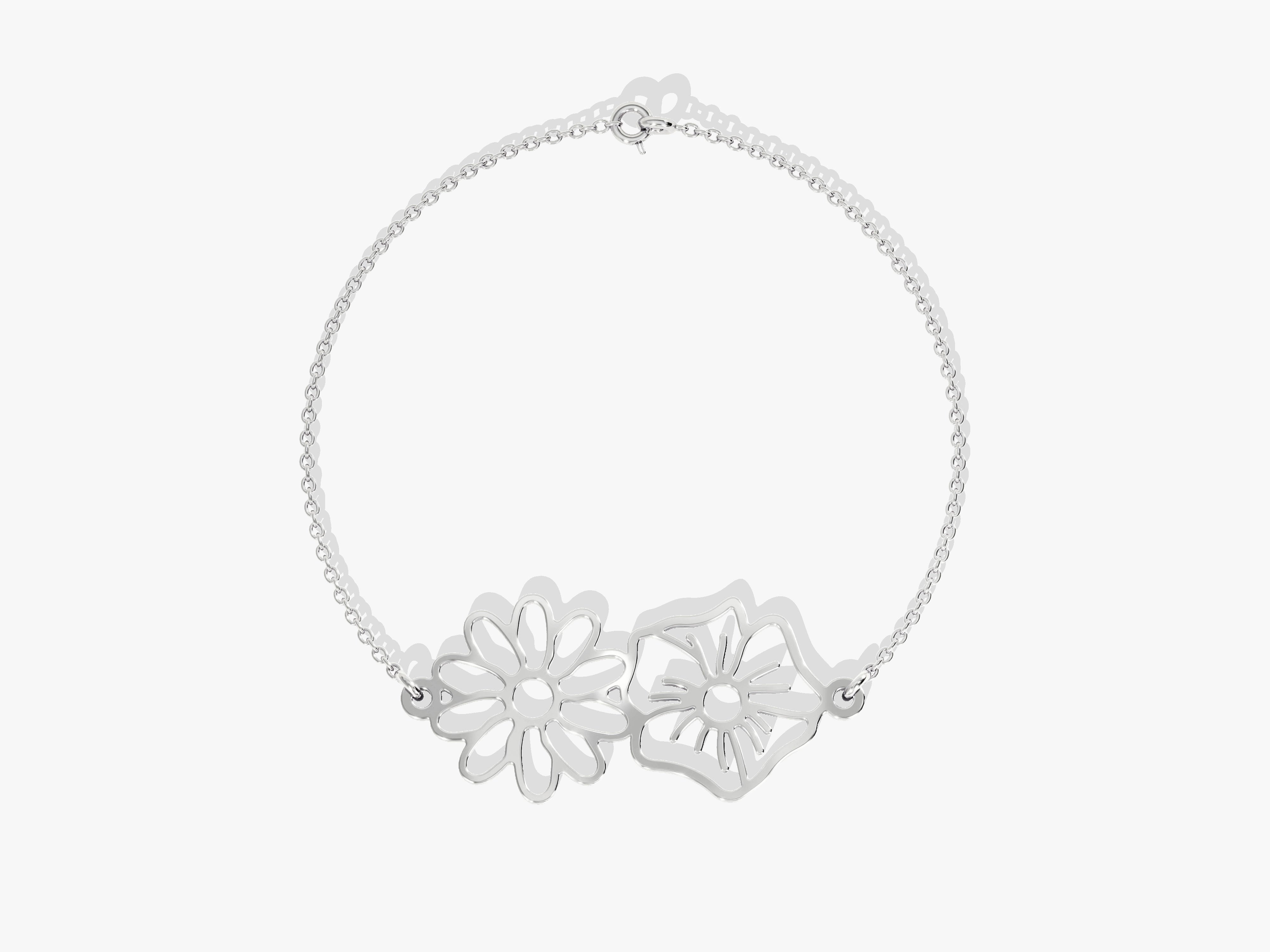 Silver chain bracelet with two delicate flower charms