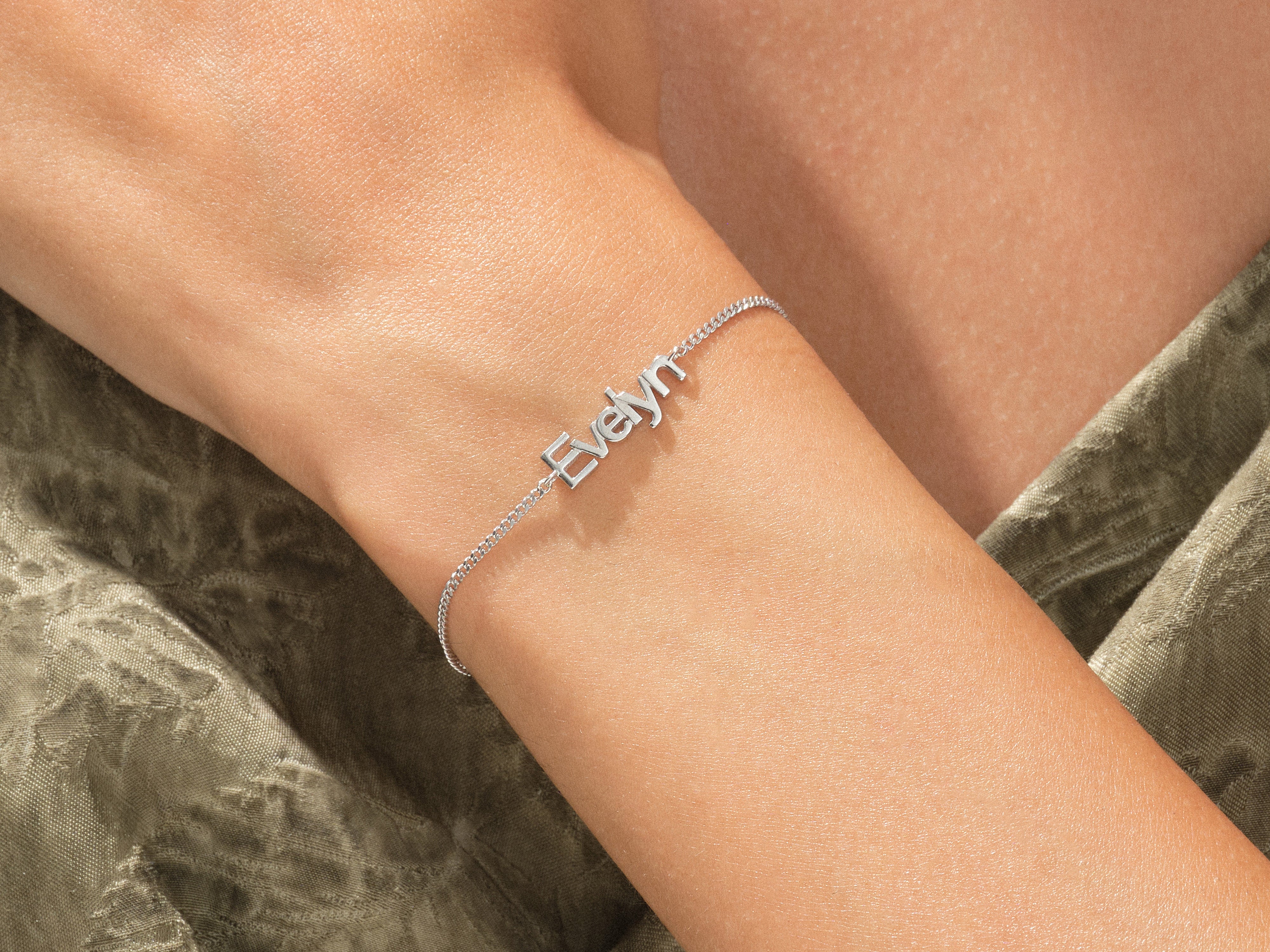 Silver name bracelet Evelyn personalized jewelry gift