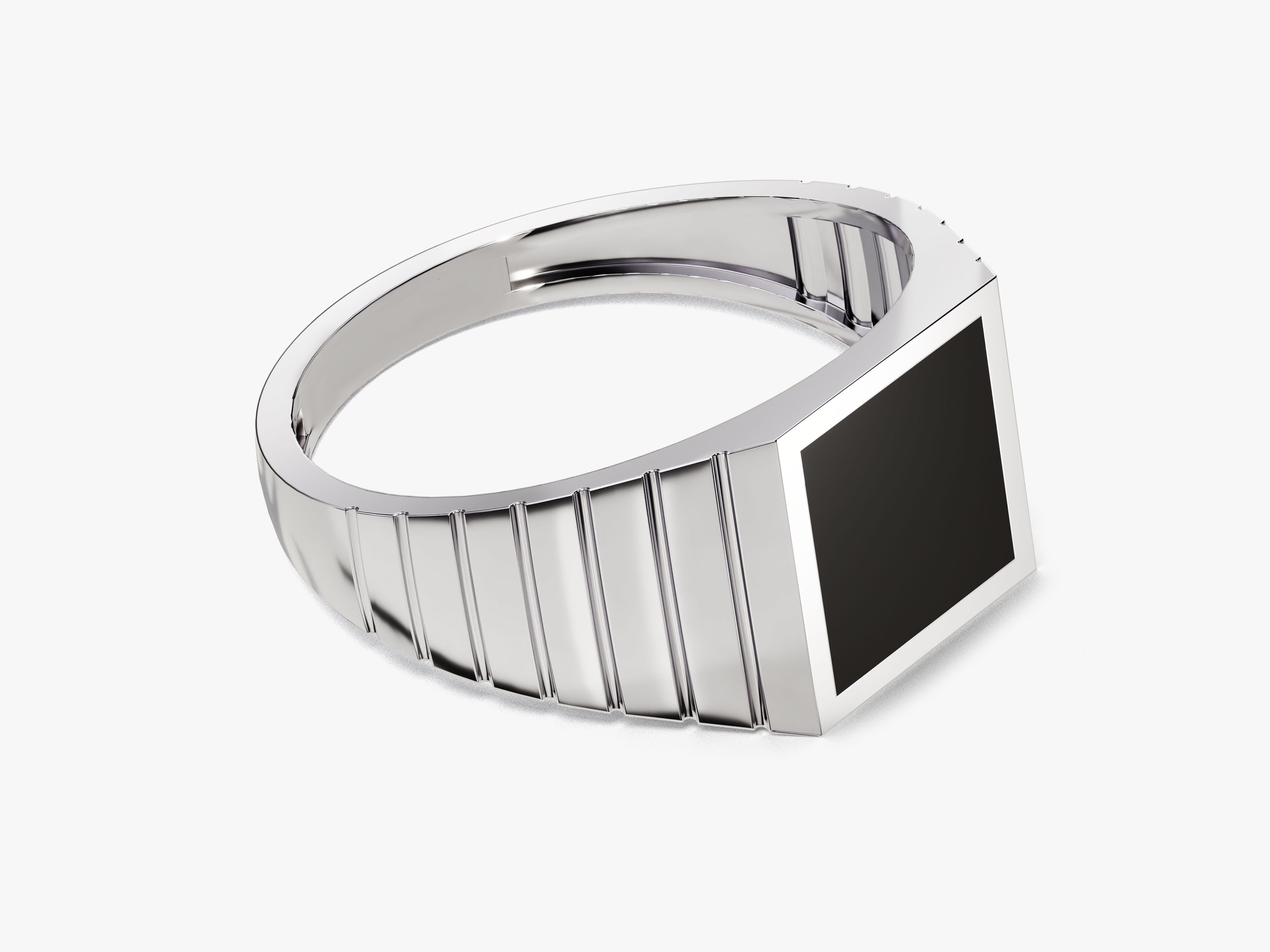 Silver signet ring with black onyx gemstone for jewelry