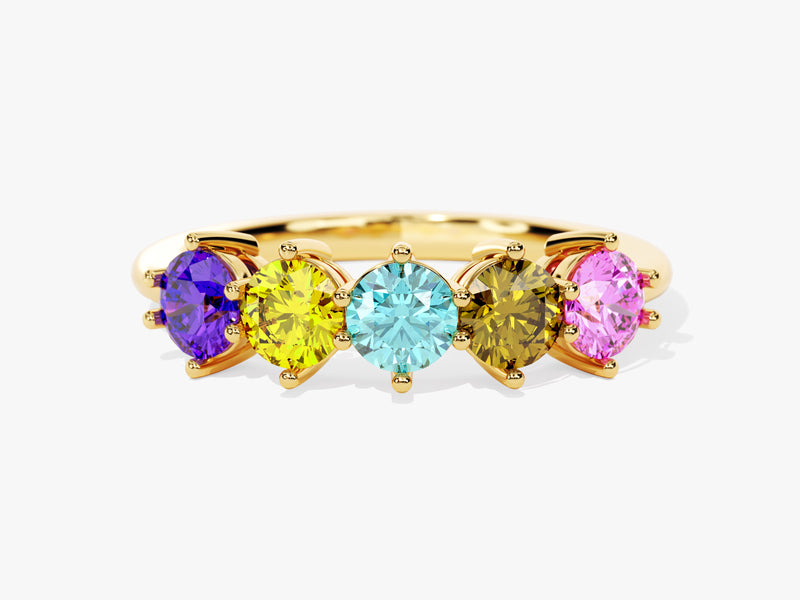Gold ring with five colorful gemstones, fine jewelry