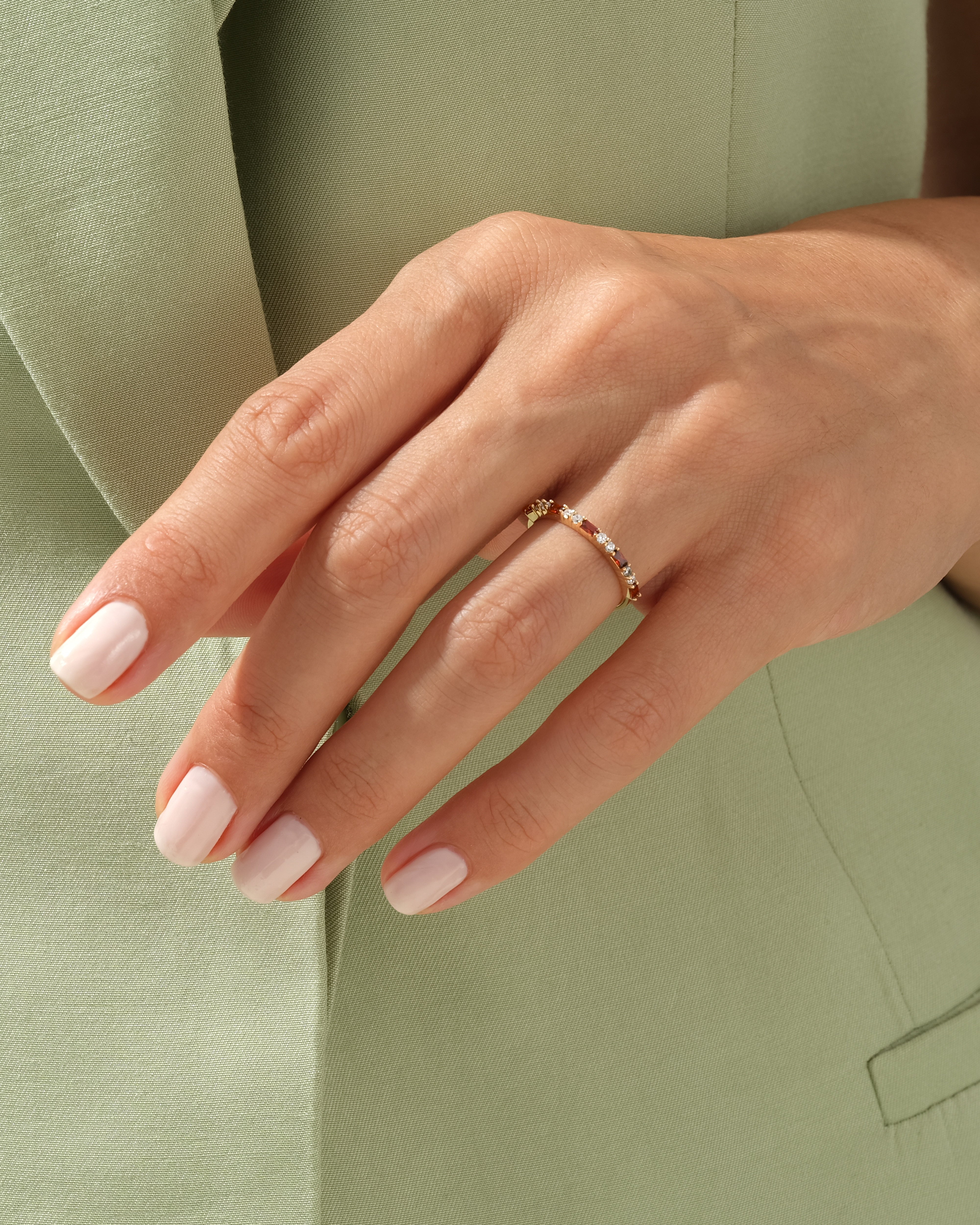 Baguette and Double Round Birthstone Ring
