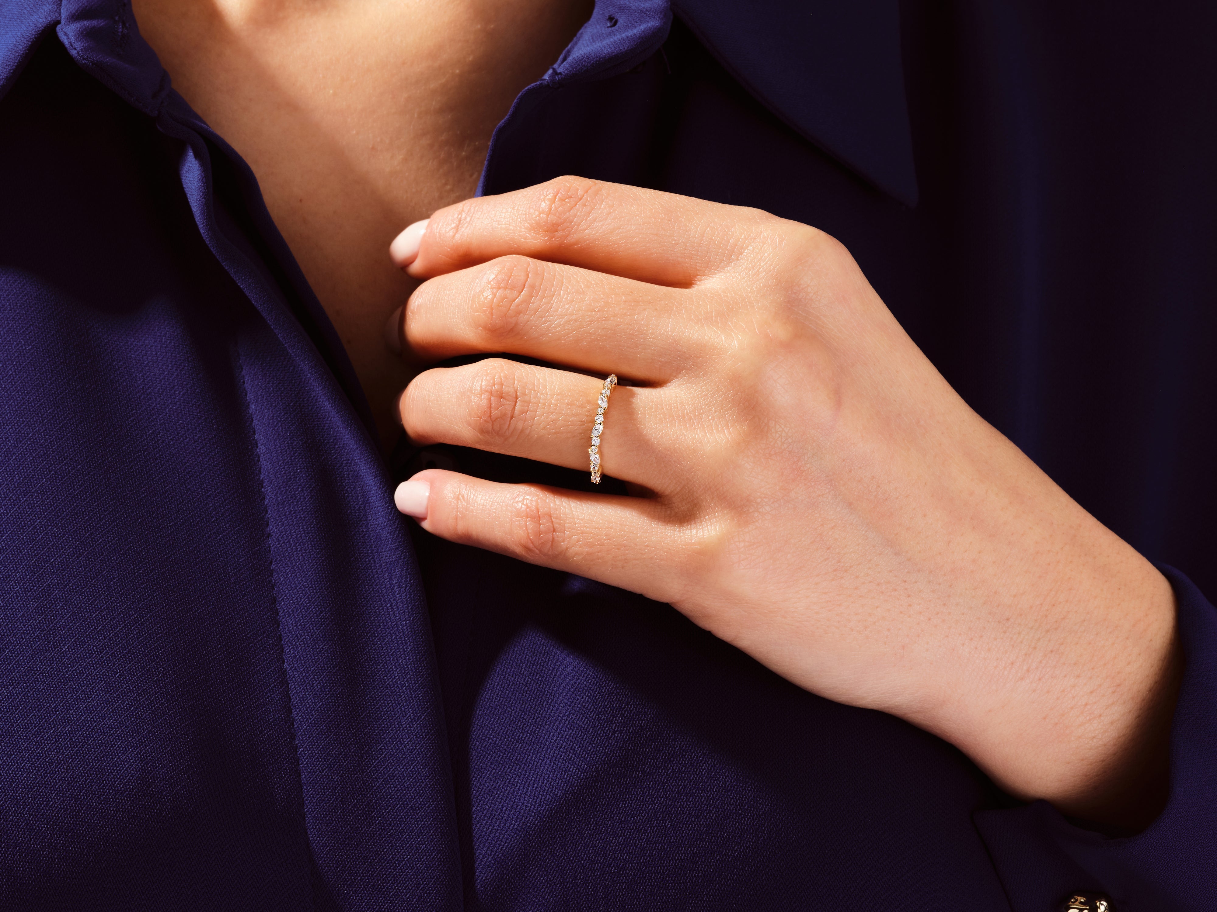 Marquise und Doppelrund Halbe-Ewigkeit Diamant-Ehering