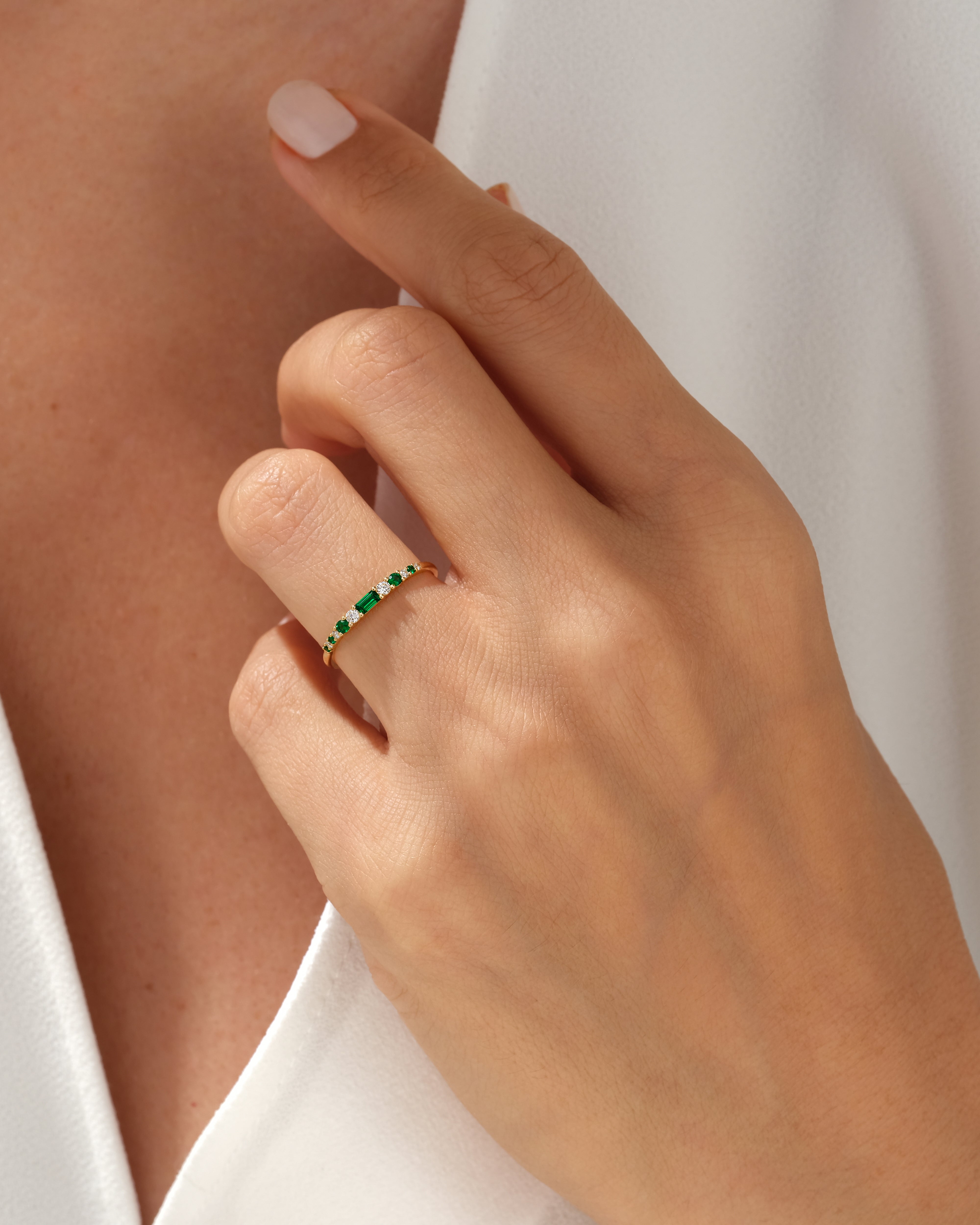 Baguette Birthstone Ring with Round Sidestones