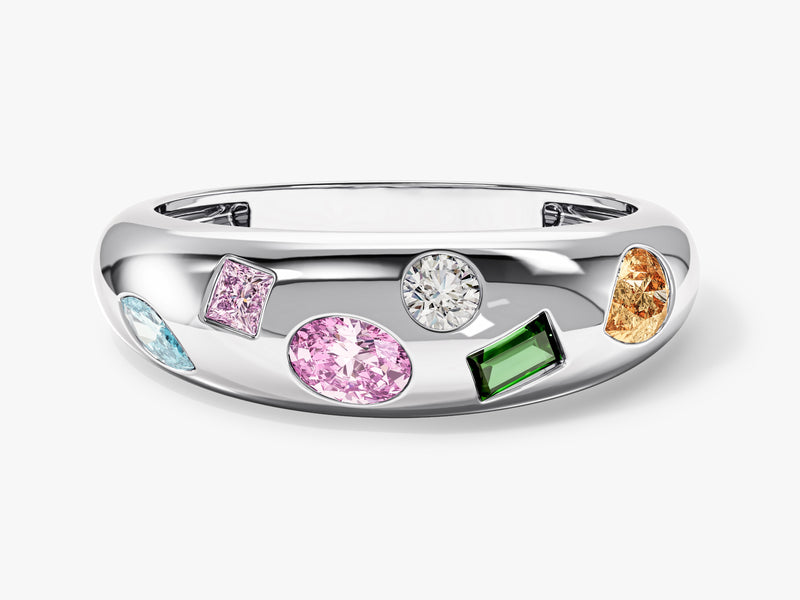 Silver ring with colorful gemstones, luxury jewelry
