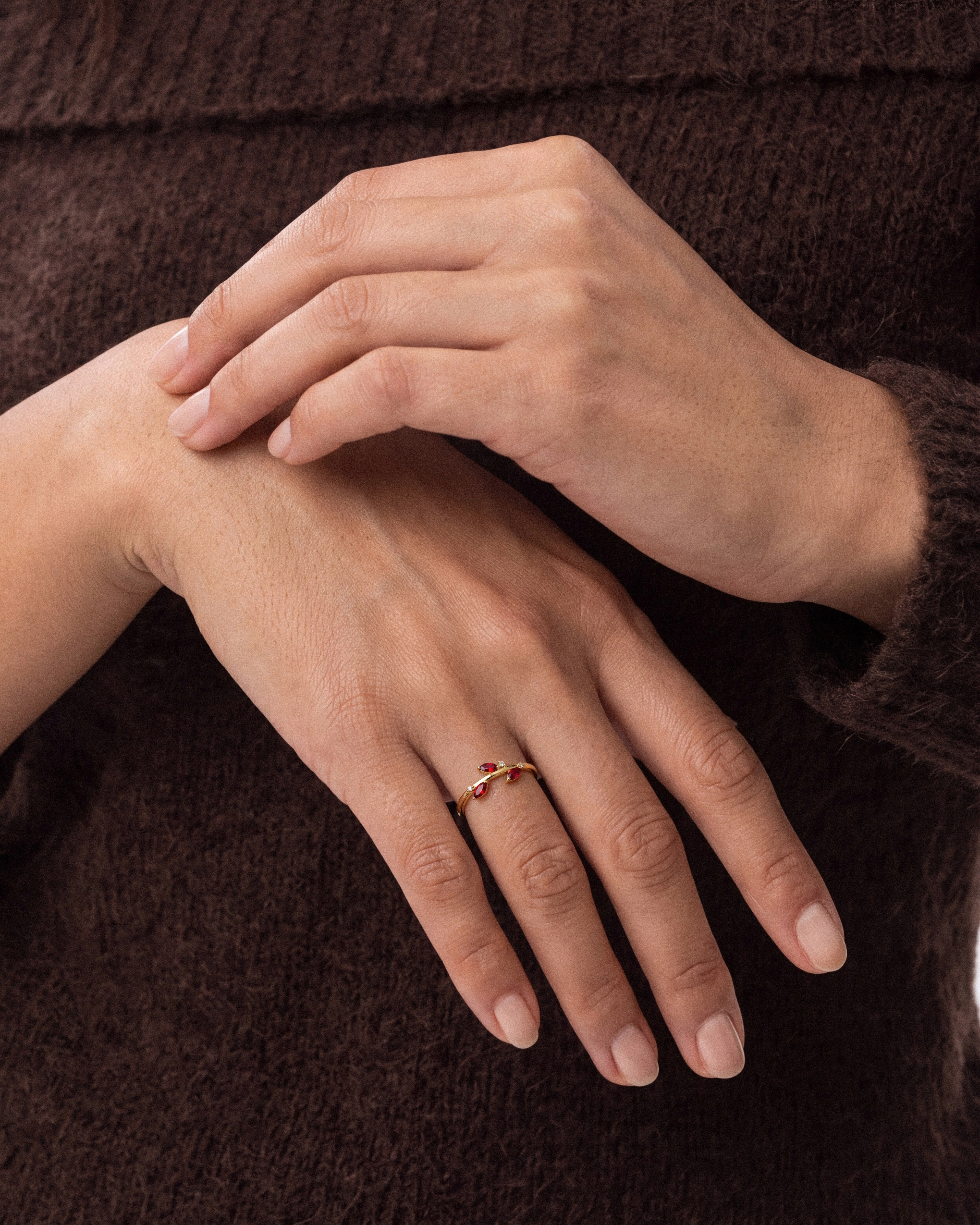 Birthstone Leaf Ring