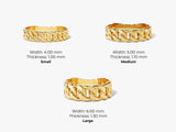 Gold curb chain rings in small, medium, and large sizes