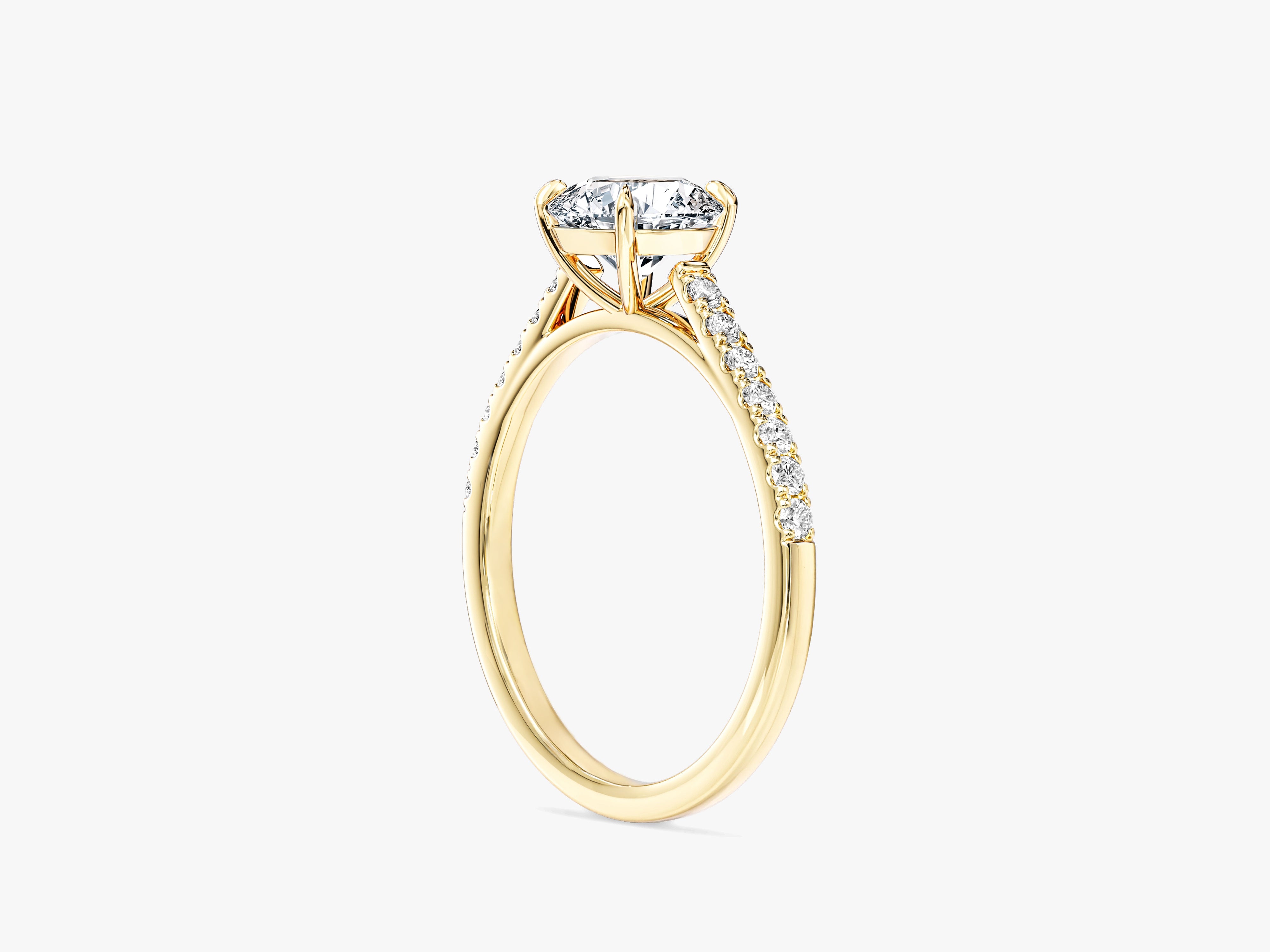 Cathedral Round Cut Lab Grown Diamond Engagement Ring with Pave Set Sidestones (1.00 CT)