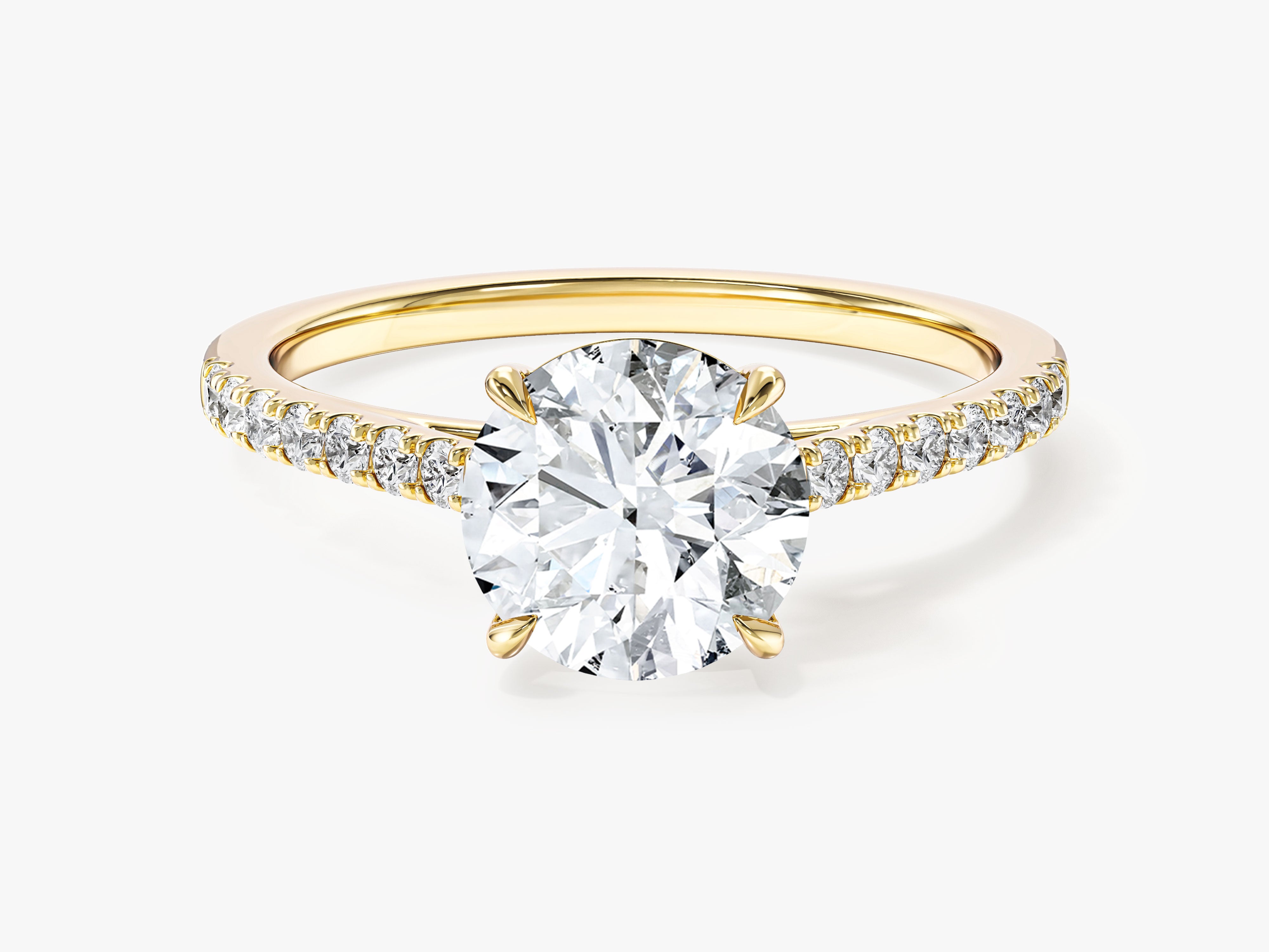 Cathedral Round Cut Lab Grown Diamond Engagement Ring with Pave Set Sidestones (1.50 CT)