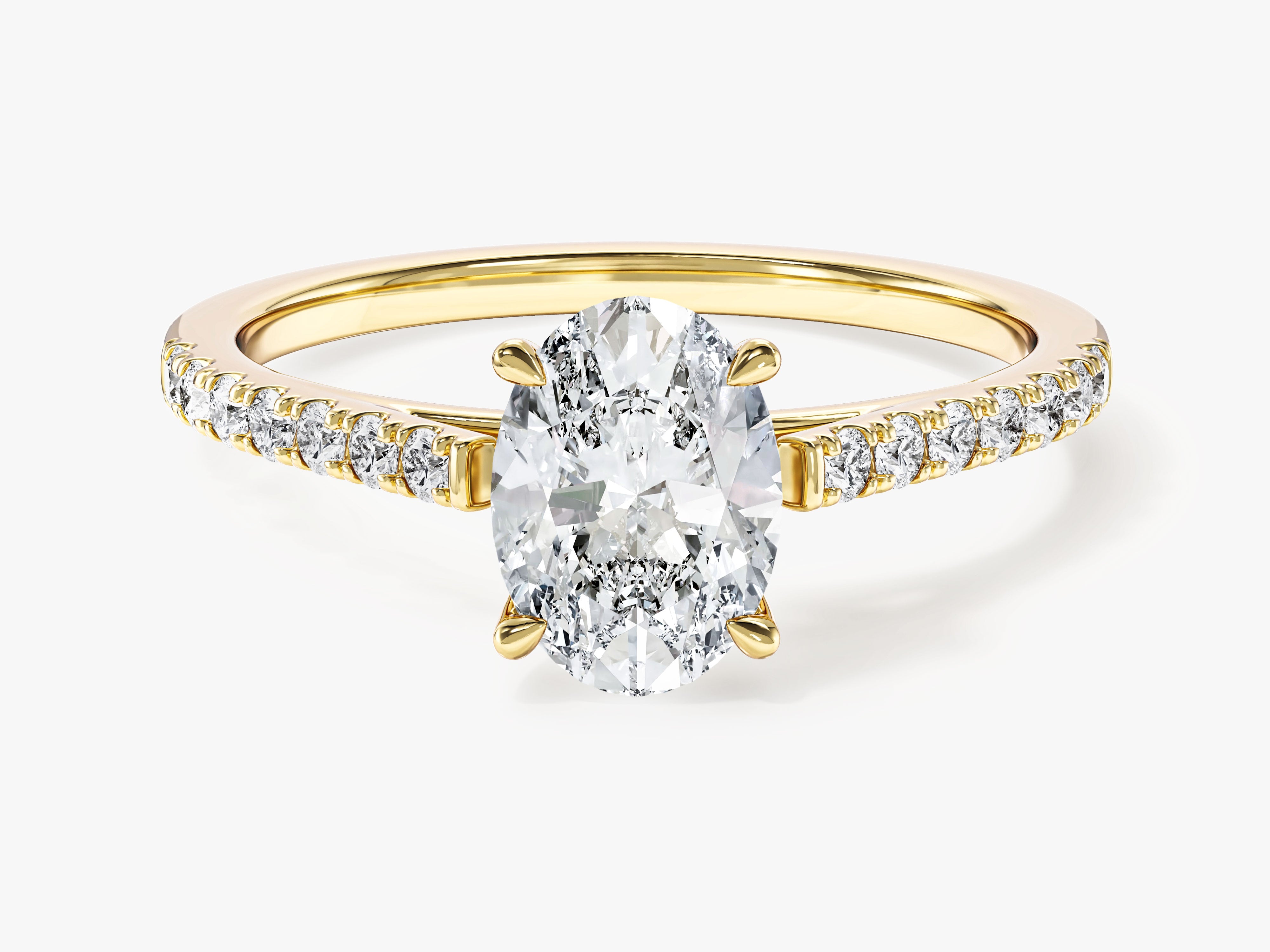 Moissanit Verlobungsring im Ovalschliff mit Pave-Seitensteinen (1,00 CT)