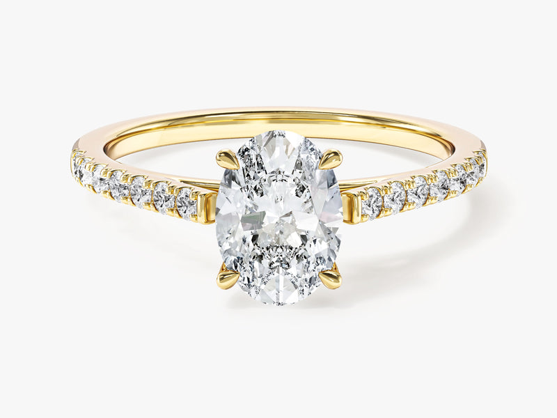Moissanit Verlobungsring im Ovalschliff mit Pave-Seitensteinen (1,00 CT)