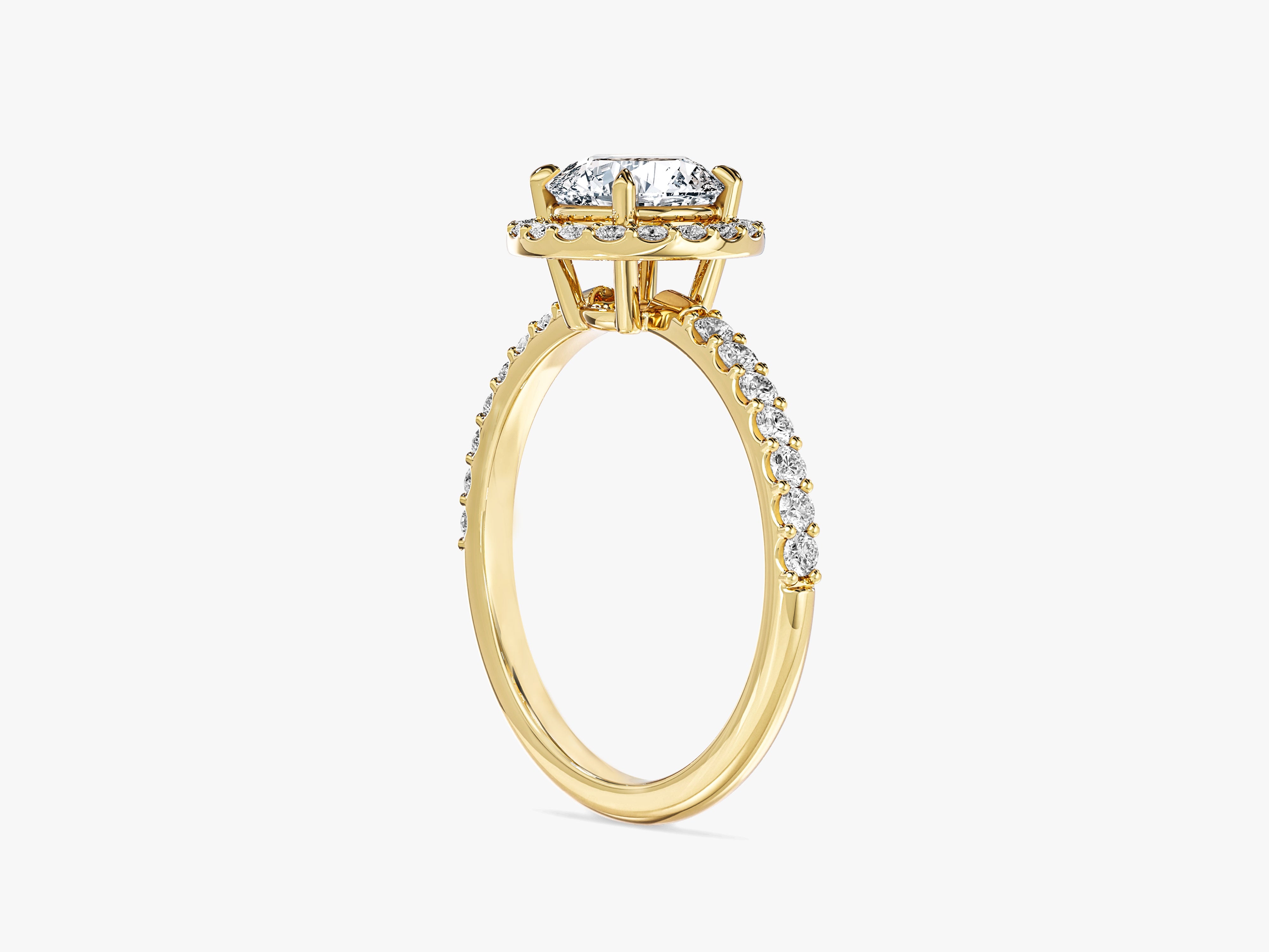 Labordiamant Verlobungsring im runden Halo mit Pave-Seitensteinen (1.00 CT)