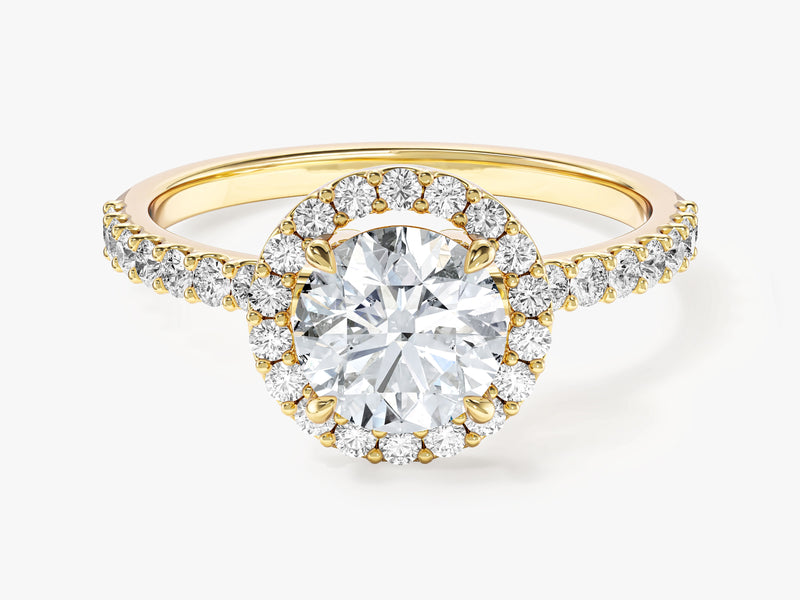 Moissanit Verlobungsring im runden Halo mit Pave-Seitensteinen (1,00 CT)