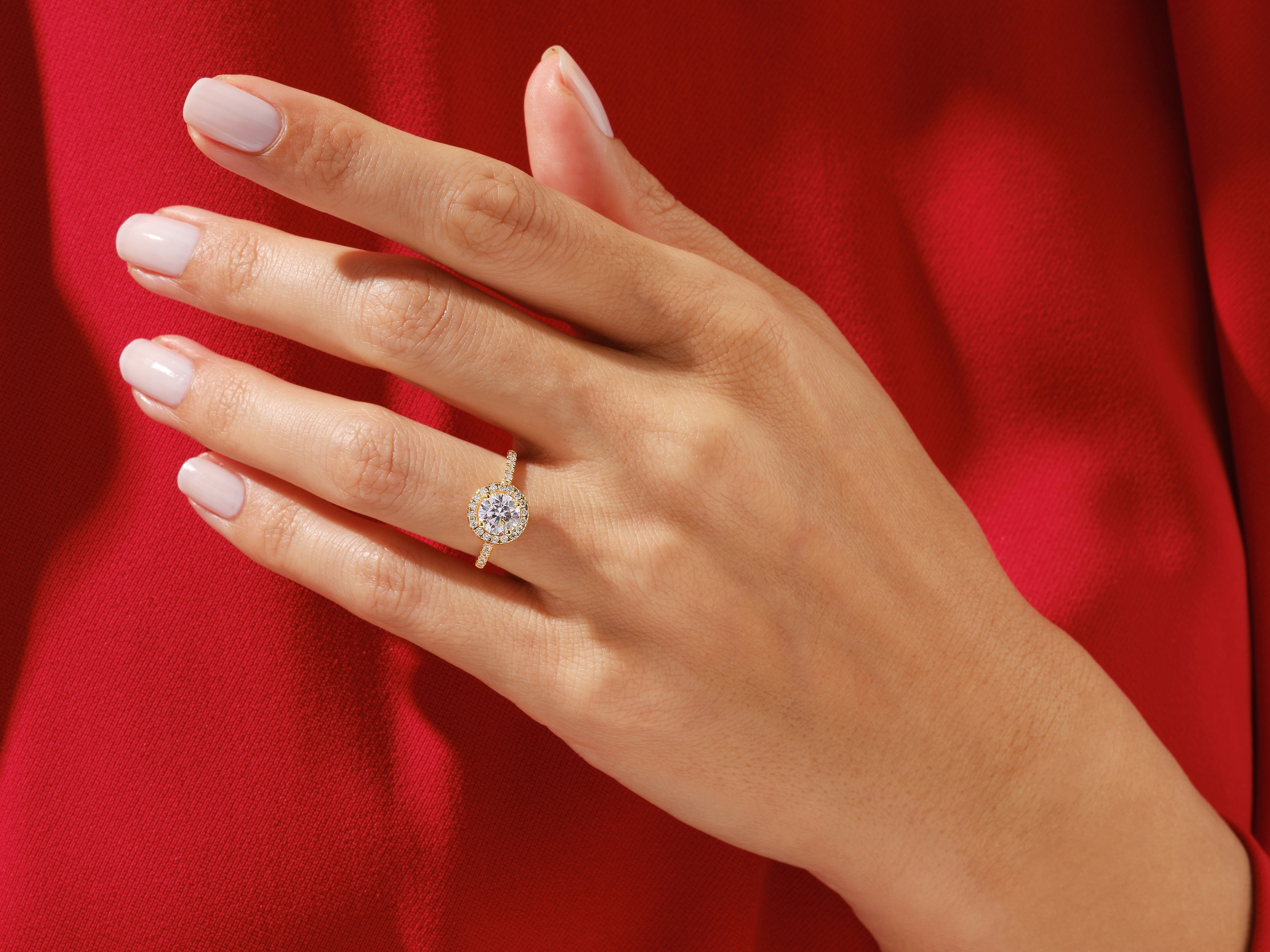 Moissanit Verlobungsring im runden Halo mit Pave-Seitensteinen (1.00 CT)