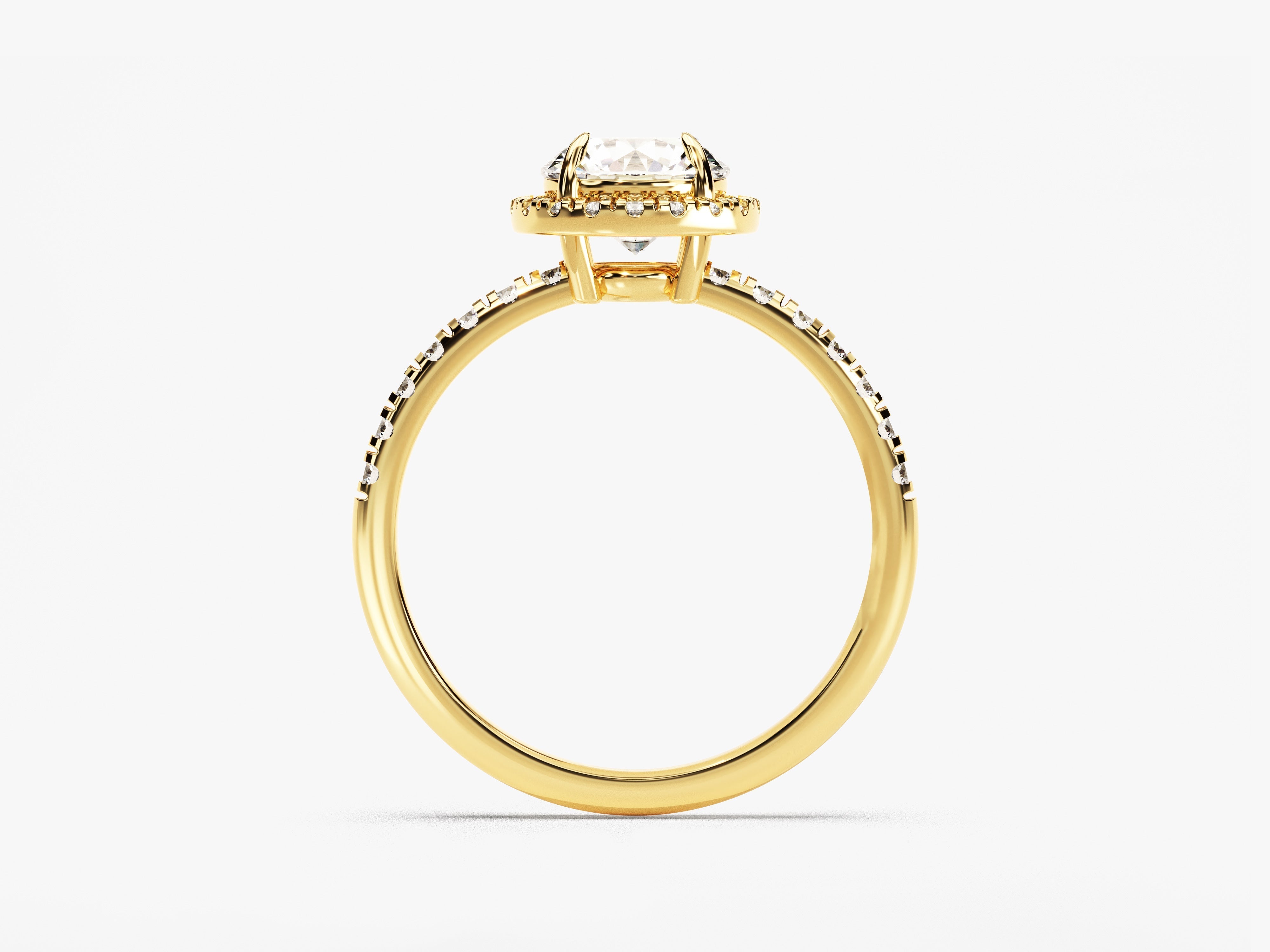 Moissanit Verlobungsring im runden Halo mit Pave-Seitensteinen (1.00 CT)