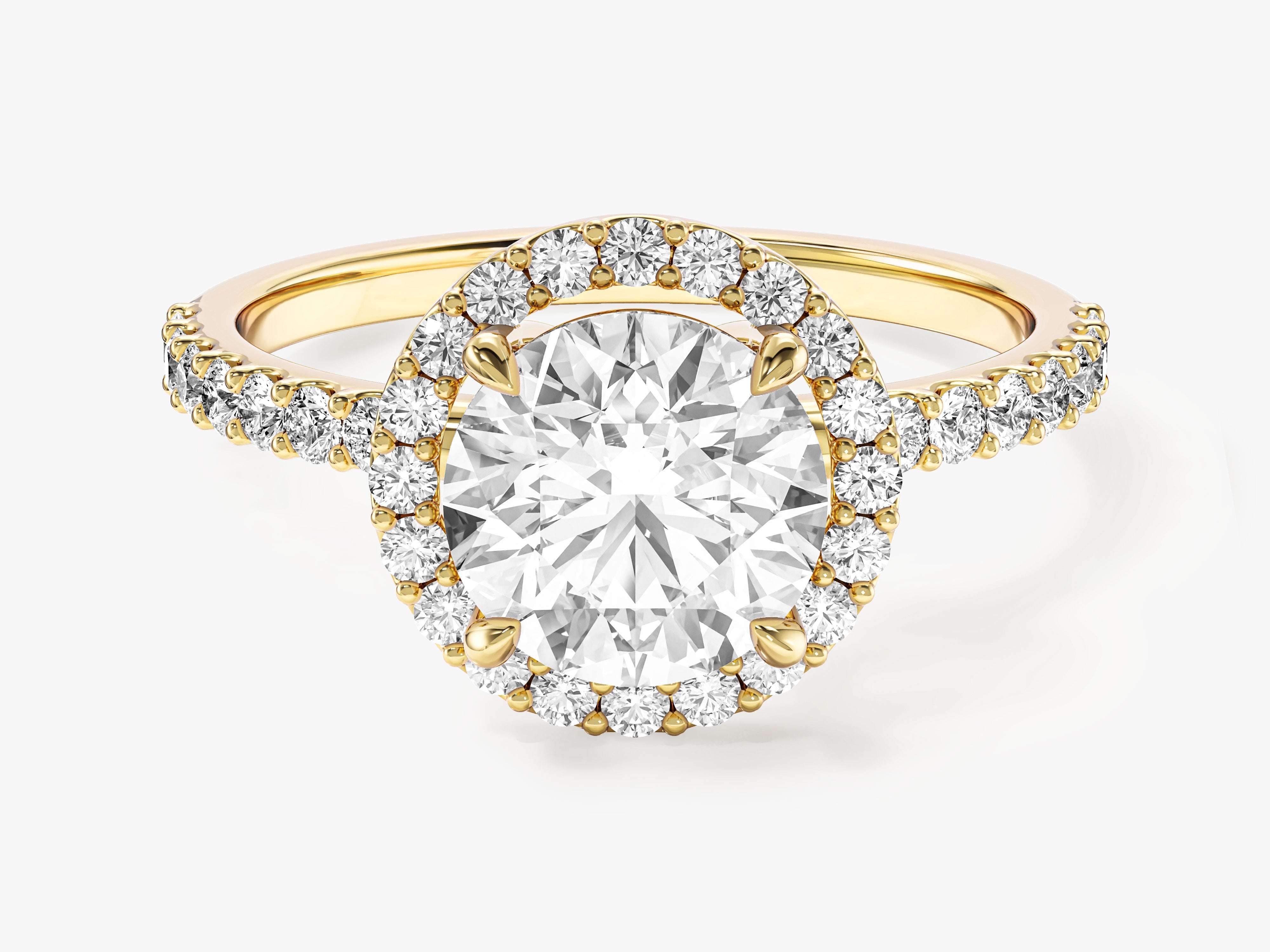 Moissanit Verlobungsring im runden Halo mit Pave-Seitensteinen (1,50 CT)