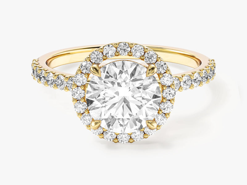 Moissanit Verlobungsring im runden Halo mit Pave-Seitensteinen (1,50 CT)