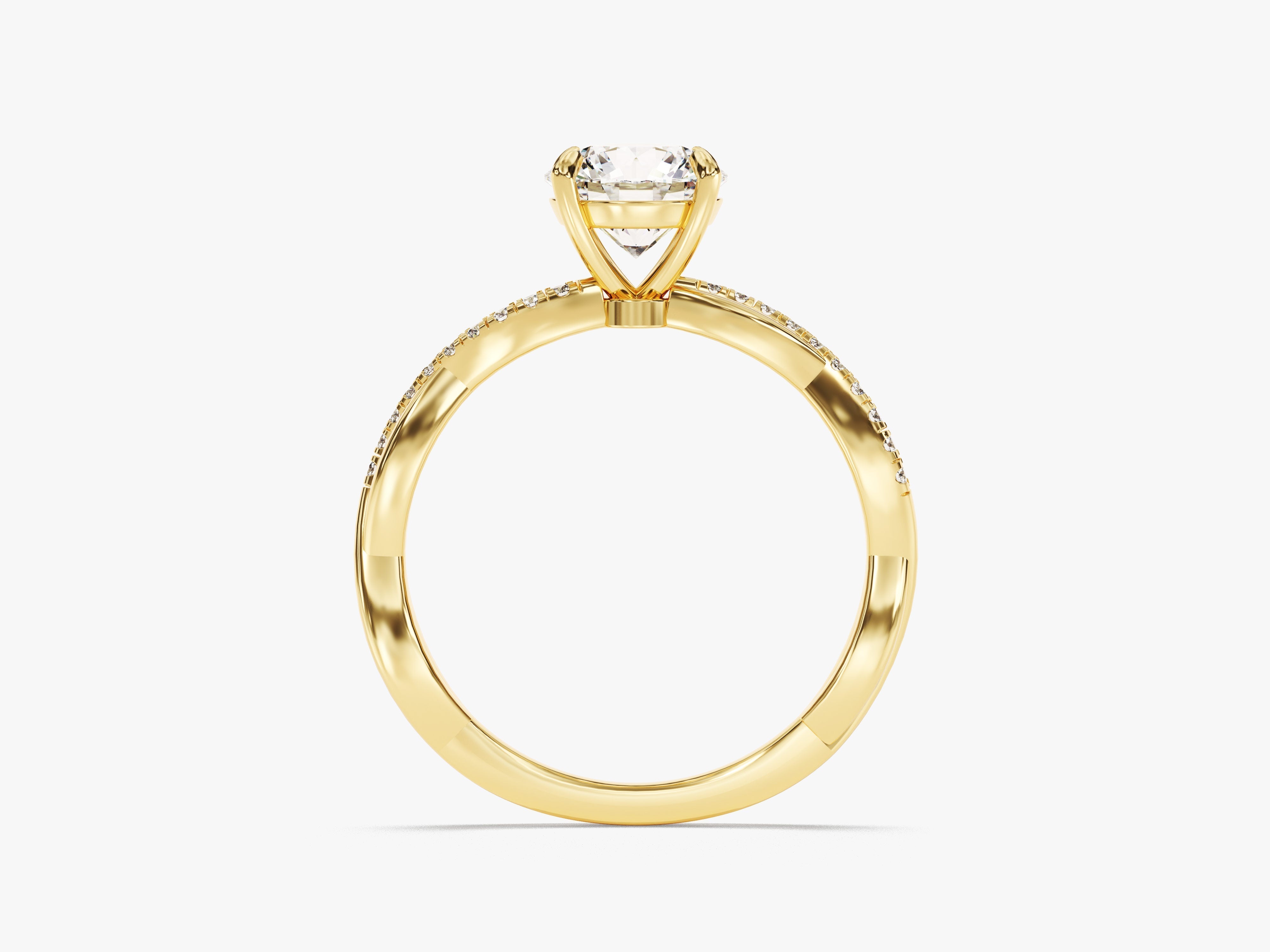 Twist Moissanit Verlobungsring im Rundschliff mit Seitensteinen (1.00 CT)