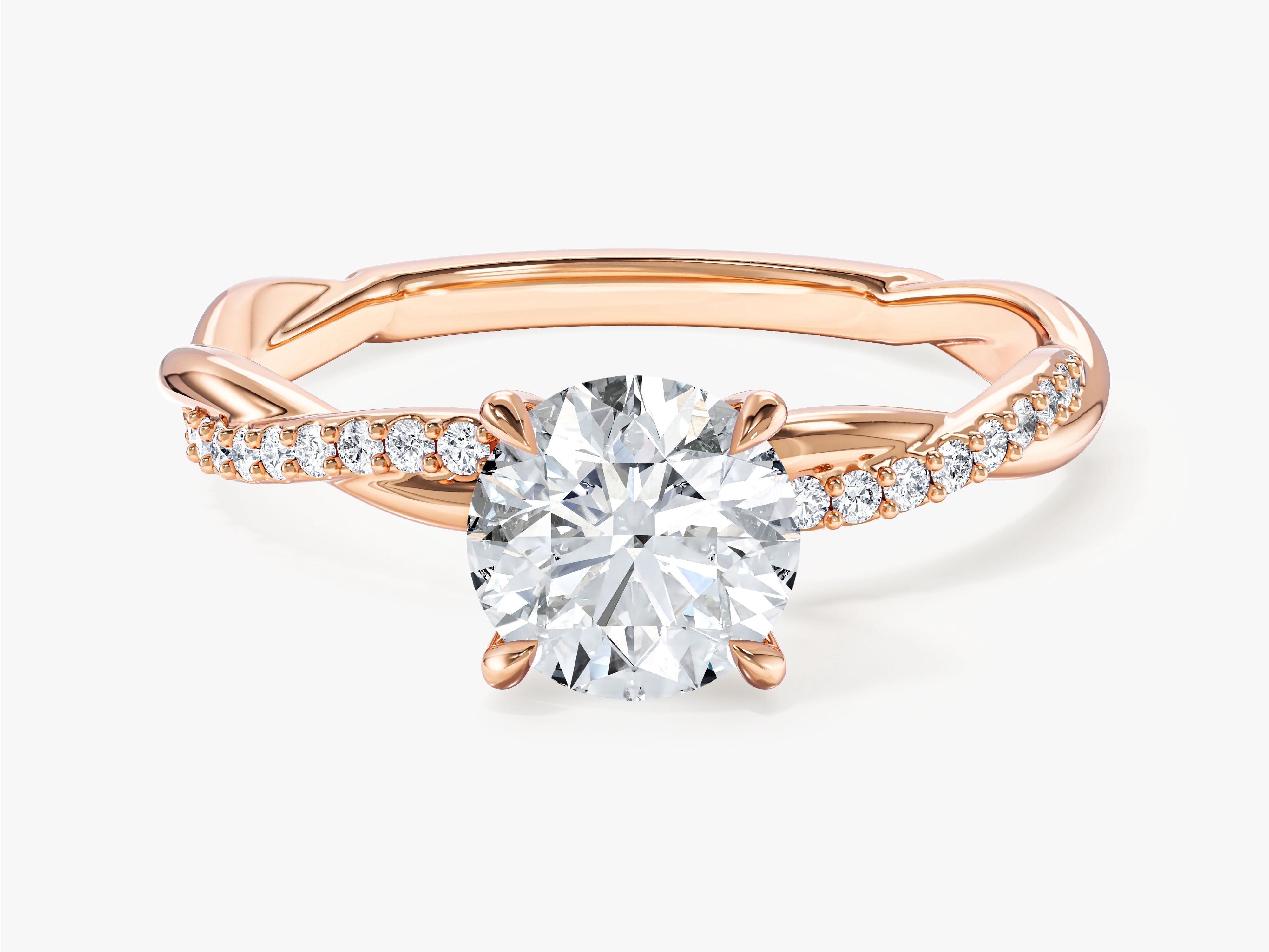 Twist Moissanit Verlobungsring im Rundschliff mit Seitensteinen (1,00 CT)